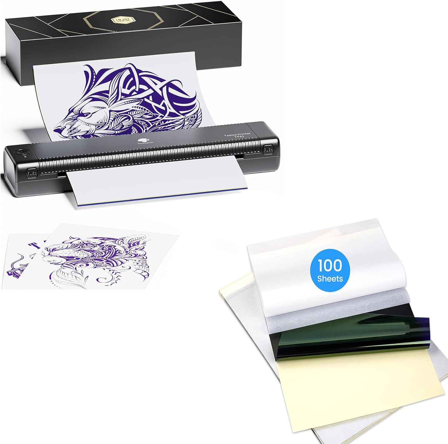 Phomemo TP81 Wireless Tattoo Stencil Printer (Upgraded Version) - Thermal Tattoo Transfer Printer with 100 Sheets Transfer Paper - Perfect for Professional Tattoo Artists & Home Tattoo Enthusiasts