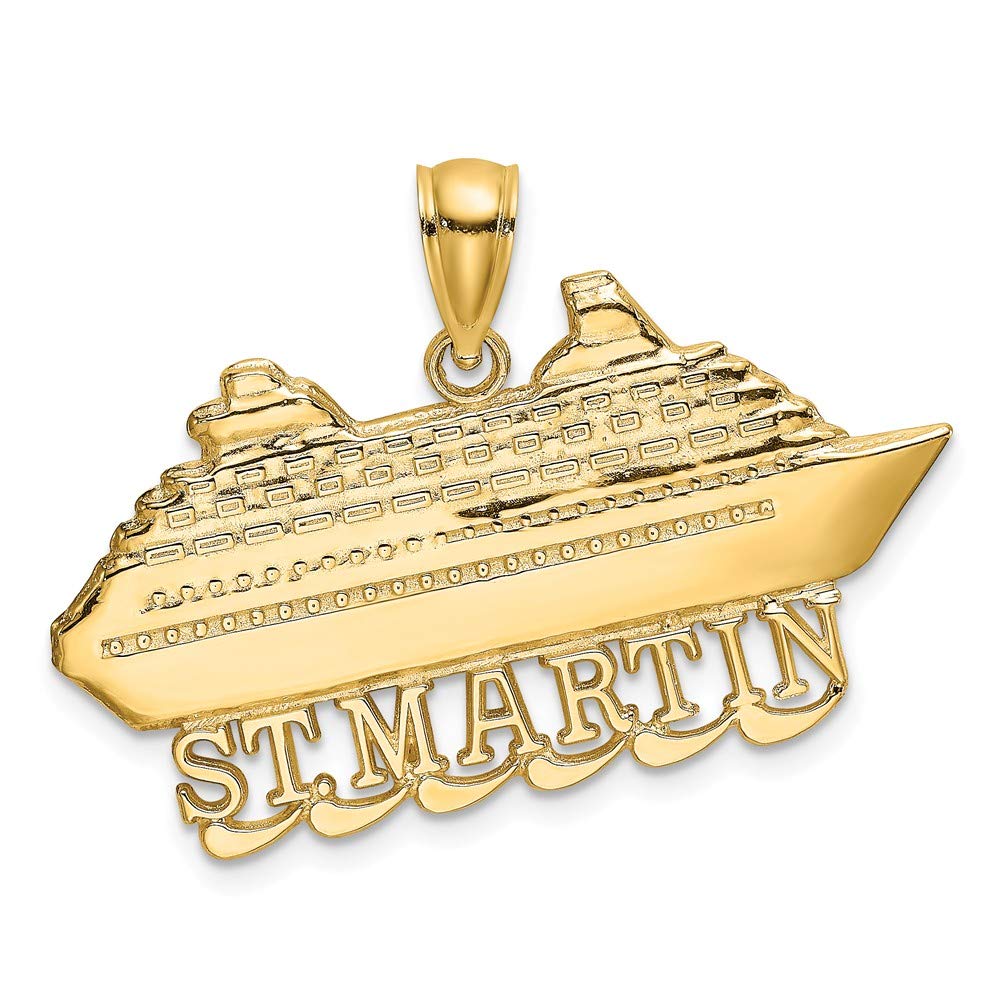 Yasmins Collection 14K Yellow Gold St. Martin Cruise Ship Pendant with Wave Design - 2D Charm (0.97 x 1.26 inches) - Perfect for Travel Lovers & Cruise Enthusiasts