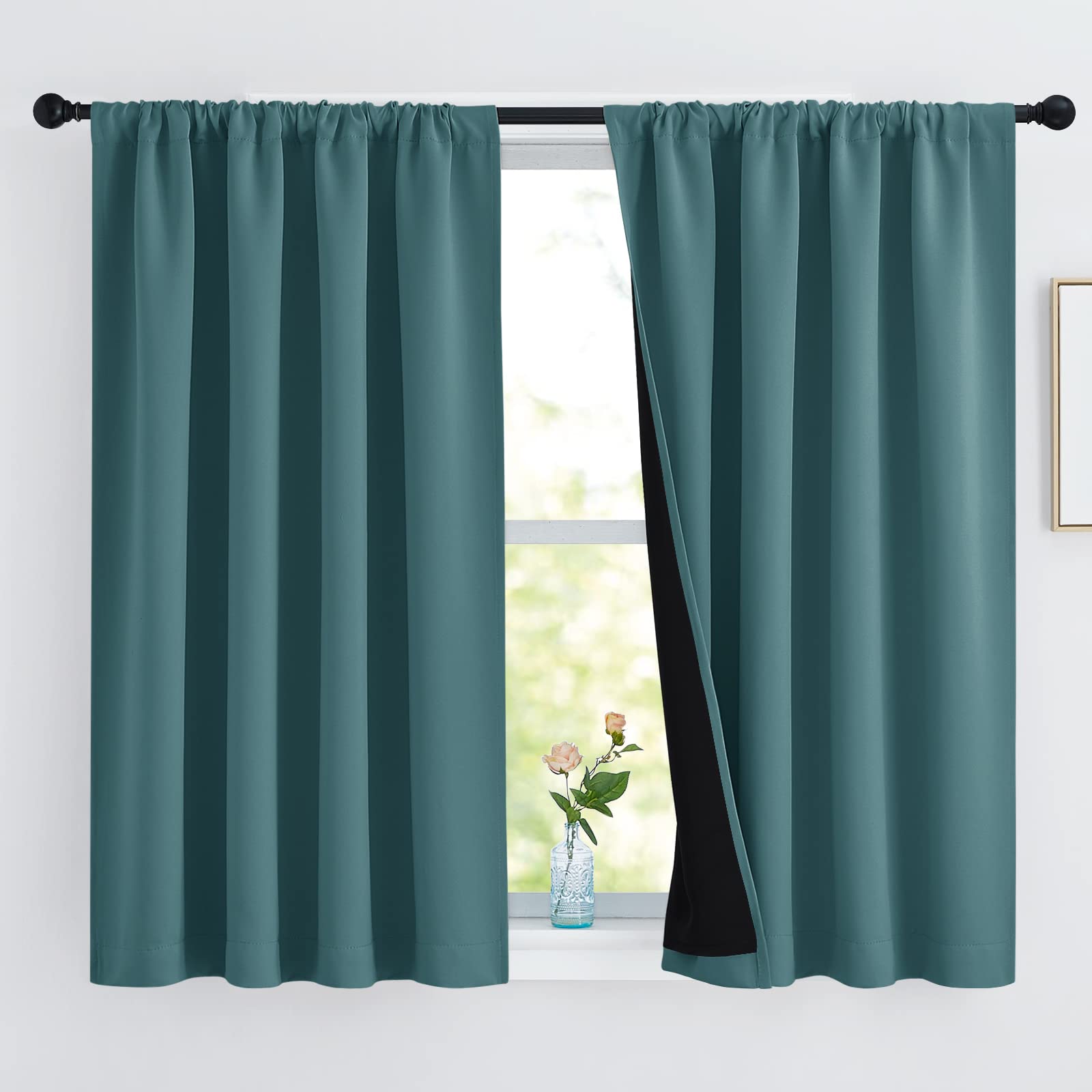 NICETOWN 100% Blackout Thermal Insulated Curtains - 2 Panels, 52x54 Inches, Sea Teal - Black Lined Drapes for Dining Room, Bedroom & Living Room - Energy Saving, Noise Reducing & Room Darkening for Better Sleep & Privacy