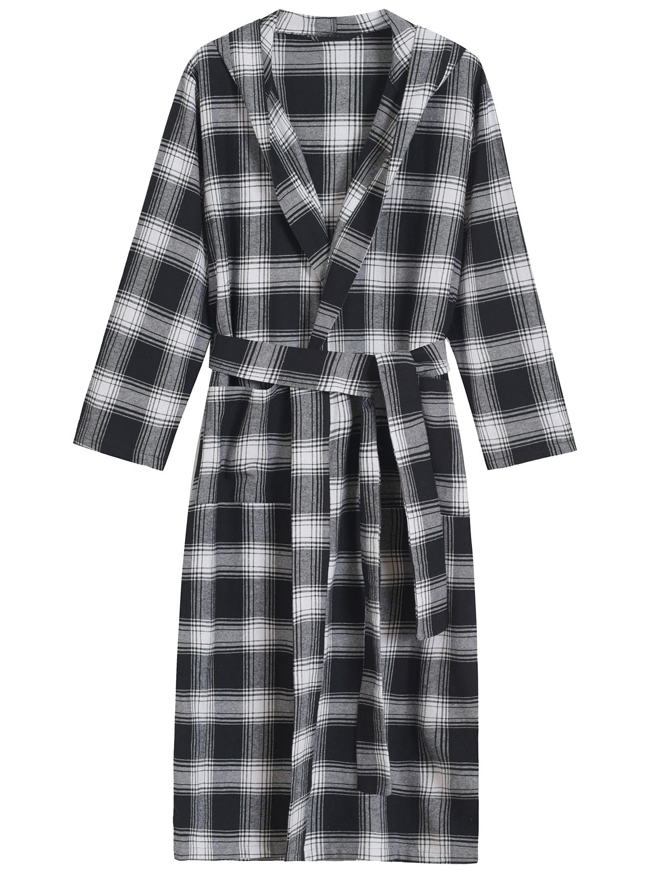 **Men's Soft Cotton Flannel Hooded Bathrobe - Cozy Long Robe for Winter, Spa, and Lounging at Home**