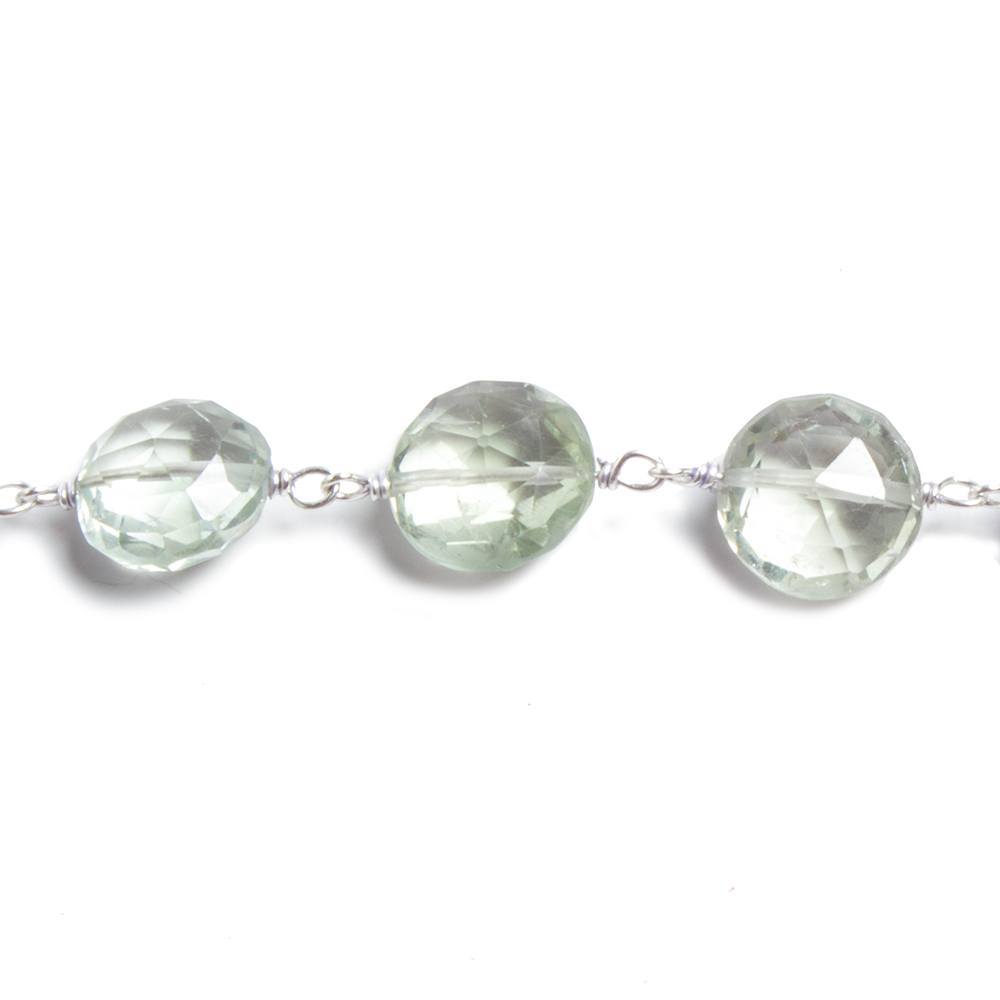 10mm Prasiolite Faceted Coin .925 Sterling Silver Chain by the Foot - 19 Pieces - Elegant Jewelry for Gifts, Bridal & Everyday Wear