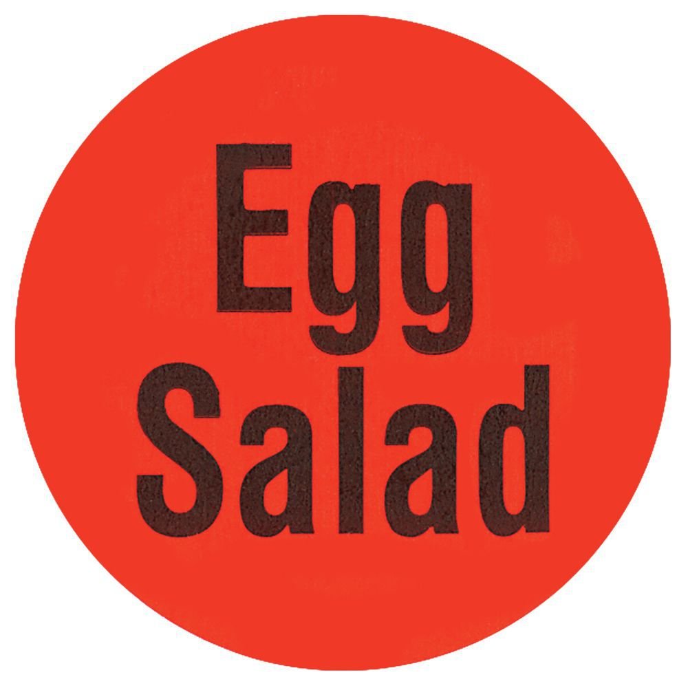 Egg Salad Labels - Red Deli Dot Food Packaging Labels with Black Imprint - 1 Inch Diameter, 1000 Labels per Roll - Perfect for Deli Counters, Grocery Stores & Food Service Businesses