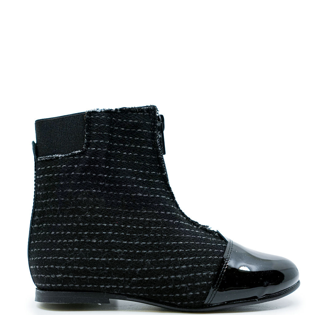 LMDI Women's Black Pinstripe Ankle Boots - Stylish Pointed Toe Booties for Office, Party & Night Out