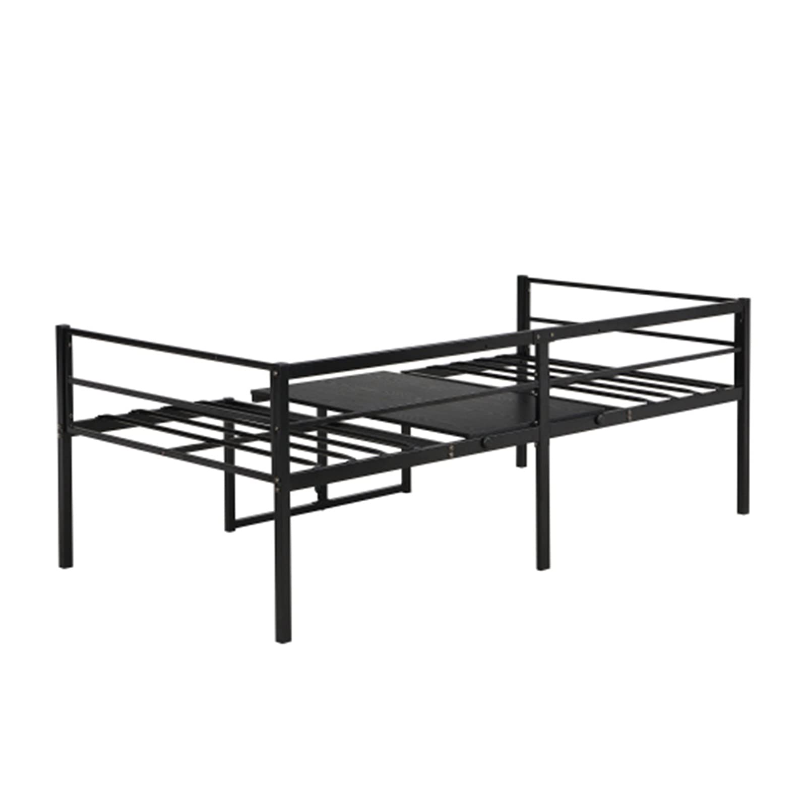 Adjustable Twin Size Metal Daybed with Built-in Desk - Convertible Sofa Bed for Small Spaces, Black - Perfect for Guest Rooms, Dorms & Studio Apartments