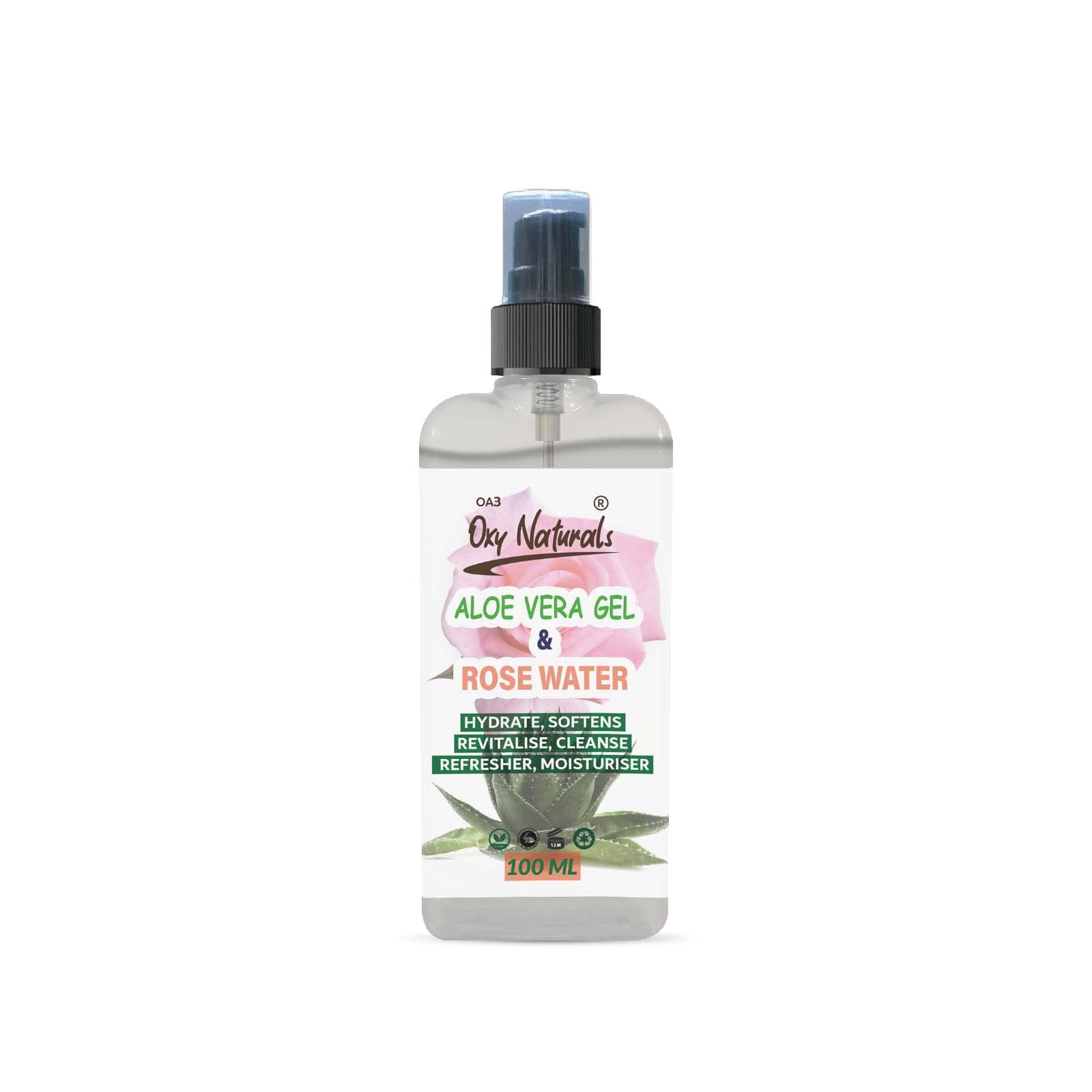 Aloe Vera Gel with Rose Water 100ml Facial Toner Spray - Hydrating, Cooling & Glowing Skin Mist for Moisturizing & Soothing - Perfect for Face, Body & Hair Care - Great for Post-Workout Refreshment, Travel Essential & Daily Skincare Routine