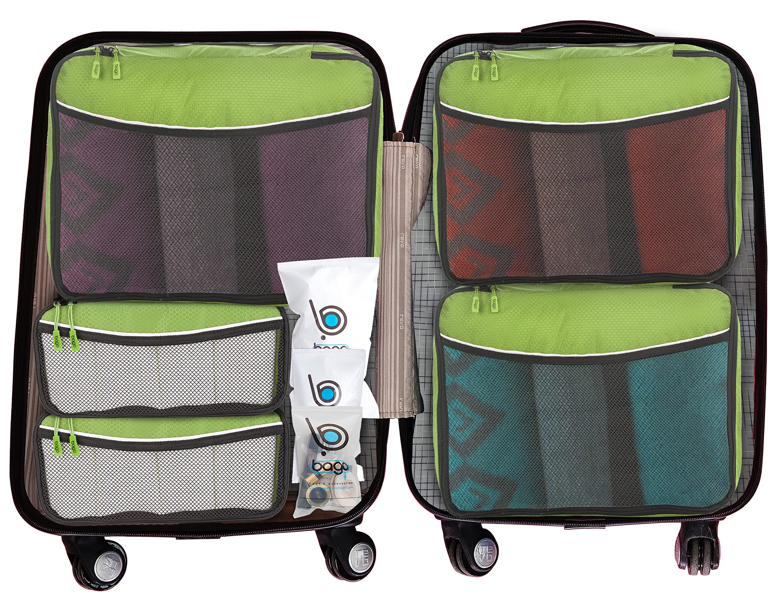 Bago 7-Piece Packing Cubes Set for Suitcases & Travel Bags - Compression Luggage Organizer with 4 Travel Cubes & 3 Zippered Pouches - Perfect for Business Trips, Vacations & Weekend Getaways