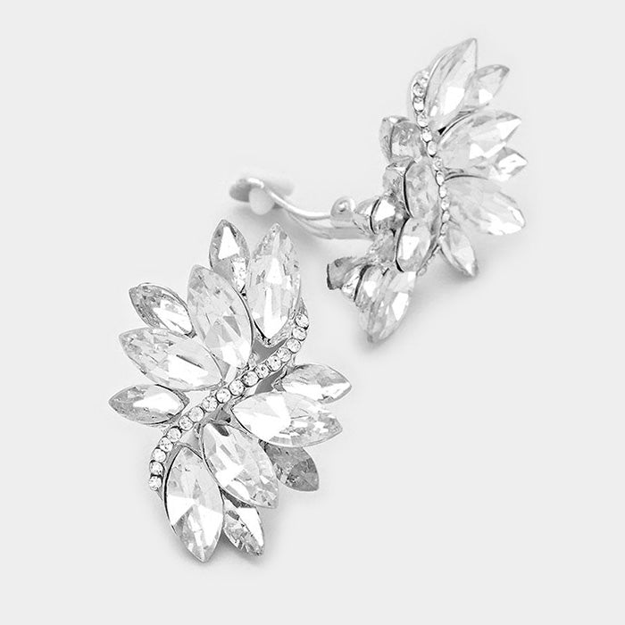 Sparkling Clear Crystal Rhinestone Clip-On Earrings for Women | Elegant Party Wedding Jewelry | Perfect for Prom, Evening Events & Special Occasions