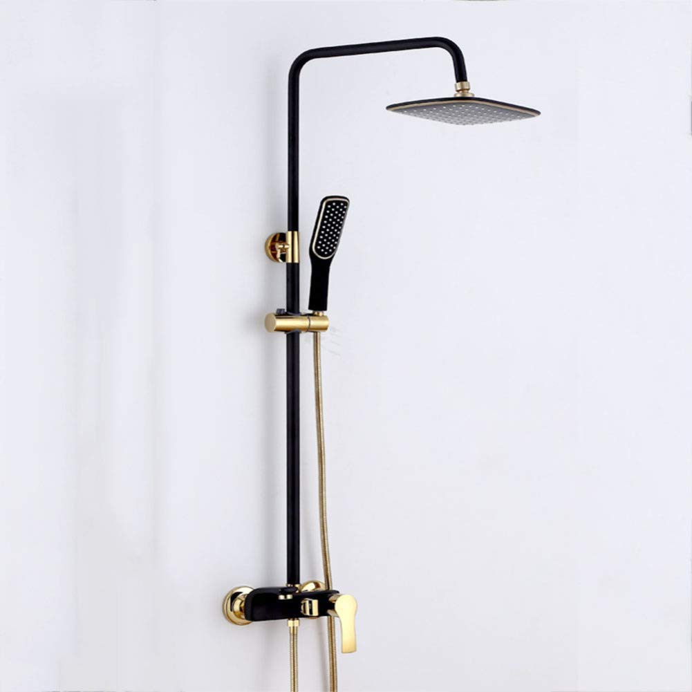 OLLT Black Gold European Retro Wall Mounted Multi-Function Shower Kit with Handheld Shower Head - Luxury Bathroom Set for Modern & Vintage Style Homes