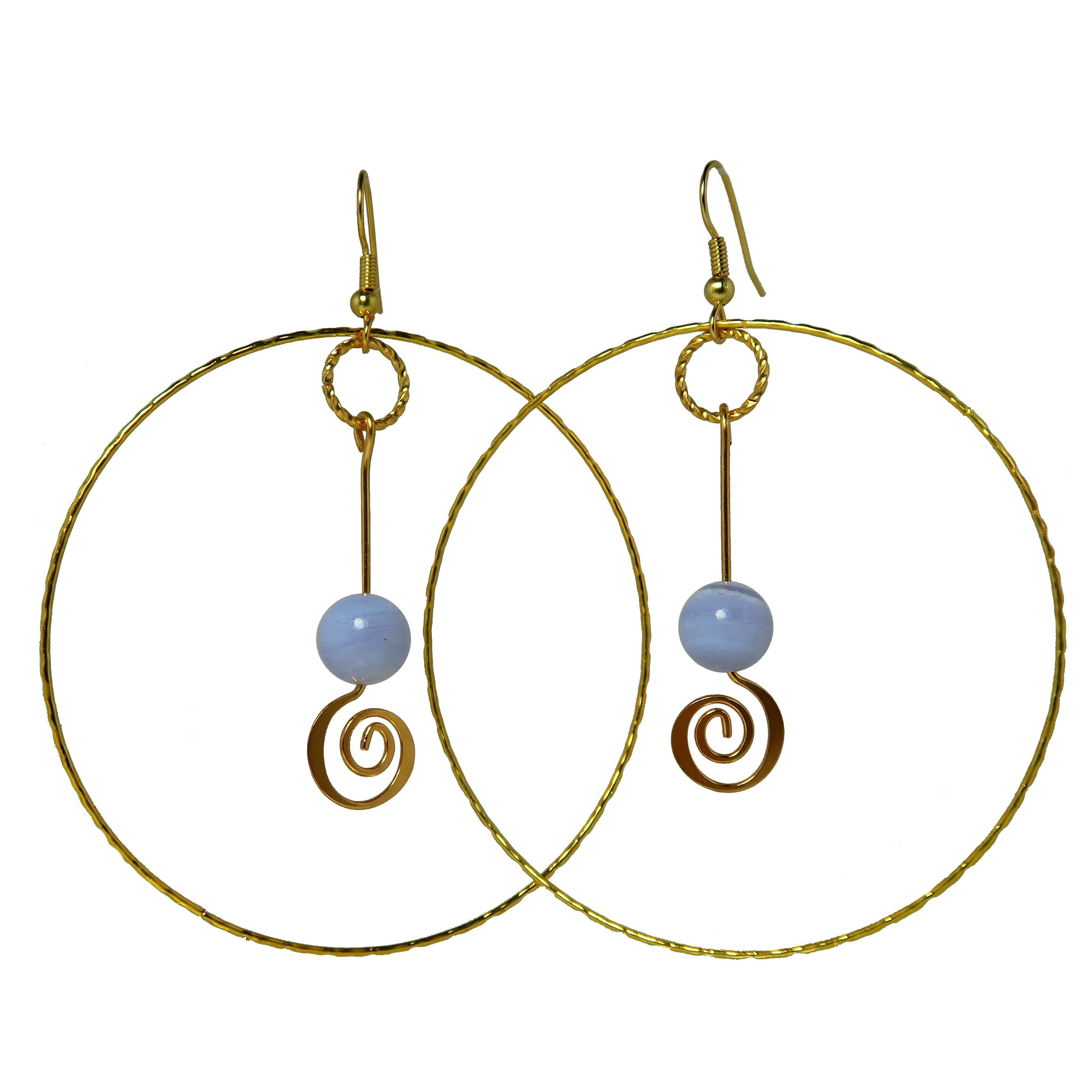 Blue Lace Agate Earrings - 14K Gold Plated Large Hoop Earrings for Women | Boho Chic Jewelry for Everyday Wear & Special Occasions