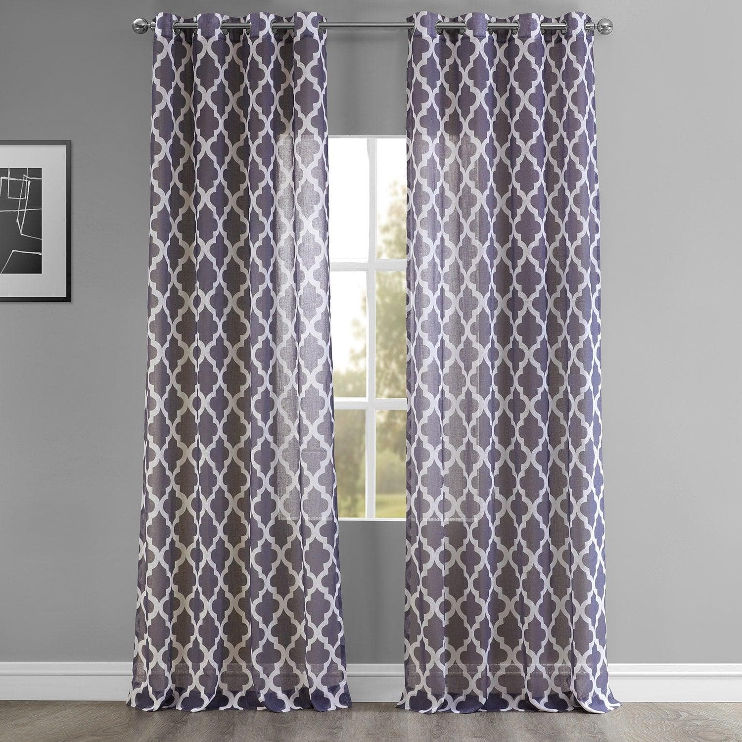 Birmingham Mulberry Geometric Grommet Printed Sheer Curtains - Elegant Window Treatments for Living Room, Bedroom & Home Decor