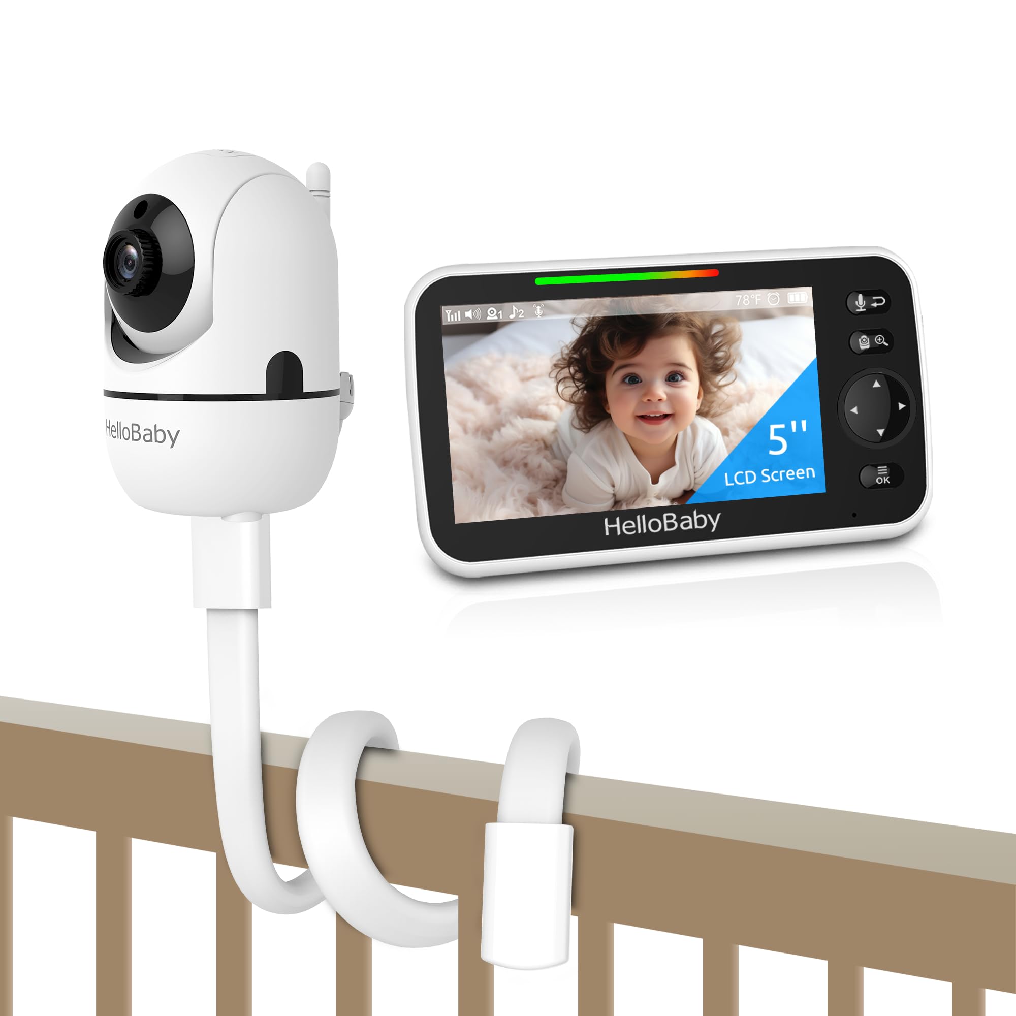 HelloBaby Wall Mounted Baby Monitor - No WiFi, 5