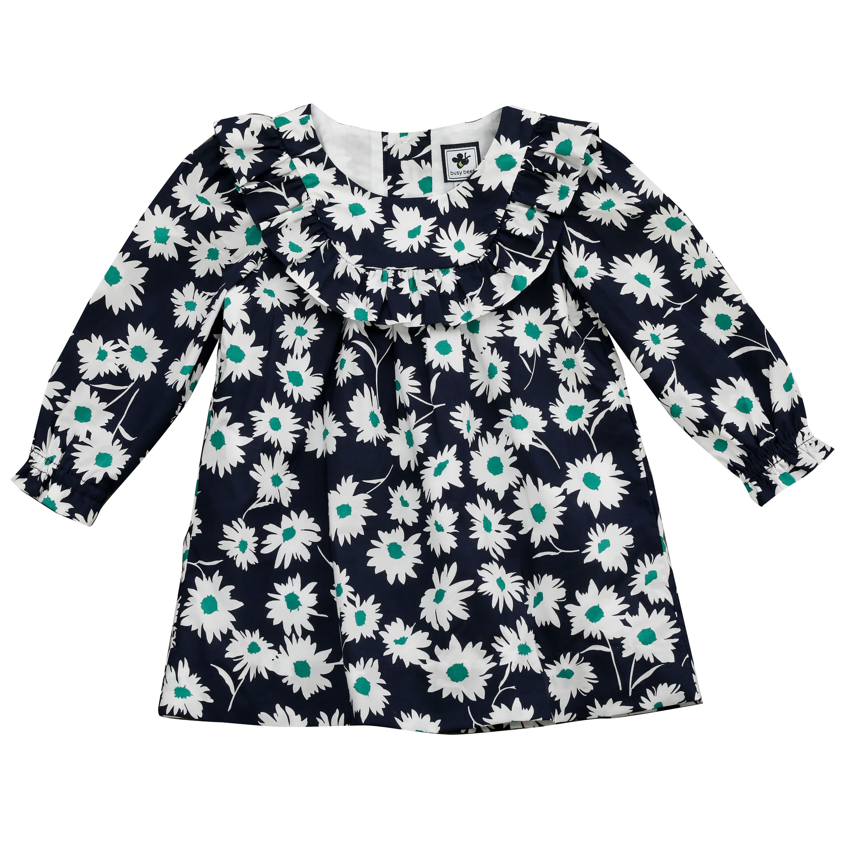Kennedy Ruffle Bib Dress for Girls - Navy Green Floral Print Baby Dress | Perfect for Birthday Parties, Photo Shoots & Special Occasions