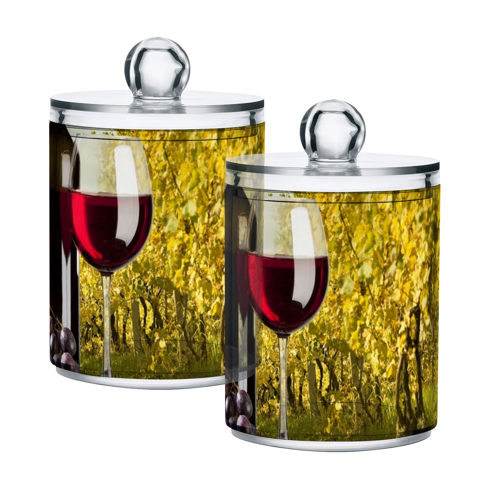 Premium 10 oz Glass Bottle with Vineyard Design - Set of 2 Airtight Food Storage Containers with Lids - Perfect for Tea, Cookies, Cotton Swabs & Canning - Ideal for Kitchen Pantry Organization & Home Decor