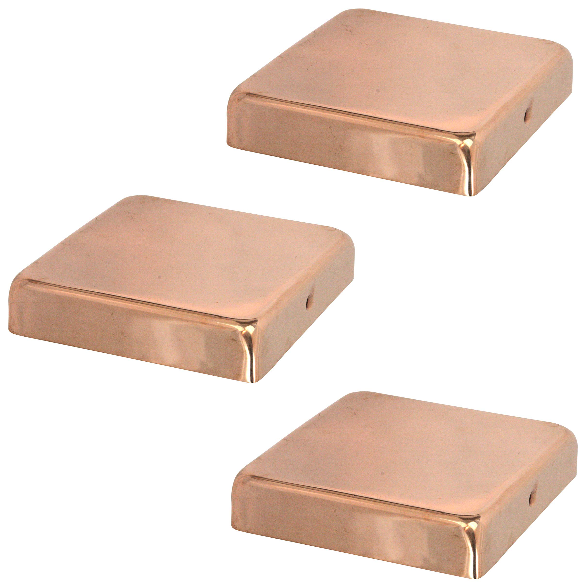 8x8 Solid Copper Flat Top Post Caps (3-Pack) - Extended Lip Design - Natural Patina Finish - 7-1/2 x 7-1/2 Inches - Perfect for Fence, Deck, and Mailbox Posts - Durable Outdoor Decorative Hardware