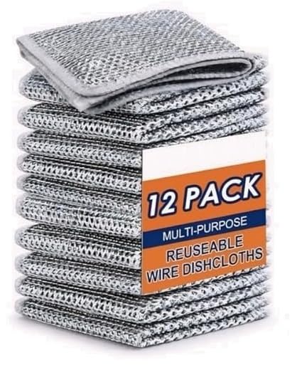 PILONG Stainless Steel Dish Scrubber (12-Pack) - Heavy Duty Kitchen Cleaning Pads for Pots, Pans & Dishes - Durable Scouring Pads for Tough Stains & Grease