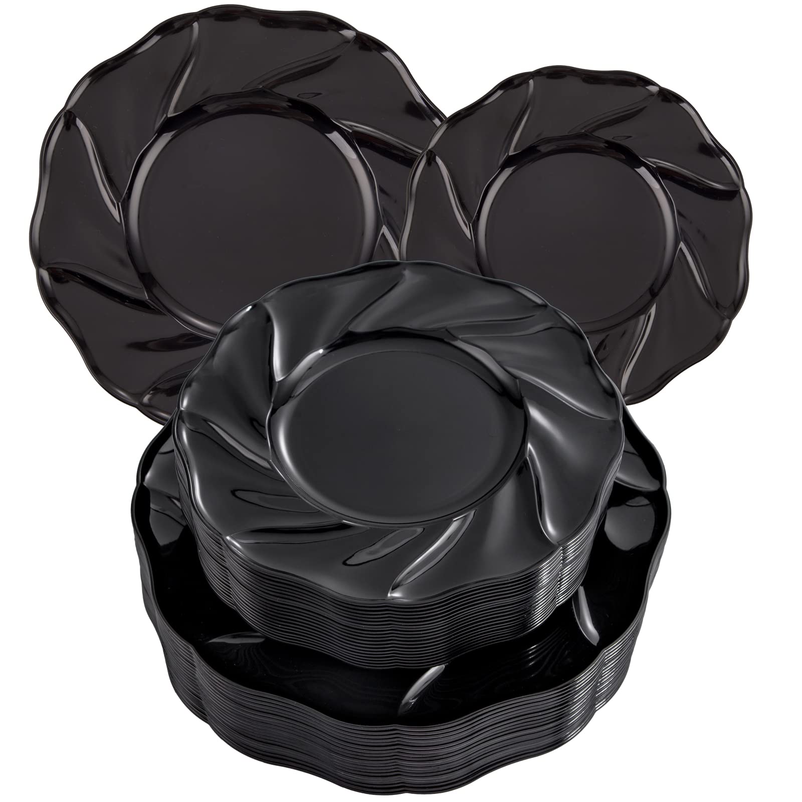 Hioasis 60-Pack Black Plastic Plates Set - 30 Dinner Plates & 30 Dessert Plates | Disposable Party Plates for Weddings, Birthdays, BBQs & Outdoor Events | Elegant & Durable Tableware