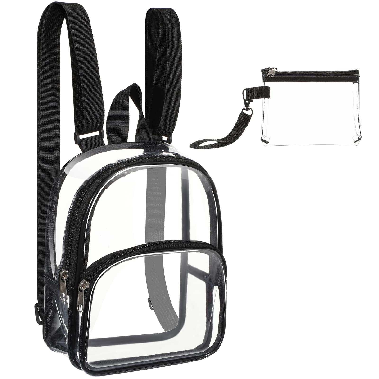 Clear Mini Backpack - Transparent Stadium Approved Small Crossbody Bag | Waterproof Plastic See-Through Purse for Concerts, Festivals & Travel (Black) | Perfect for Music Events, Theme Parks & Security Checks