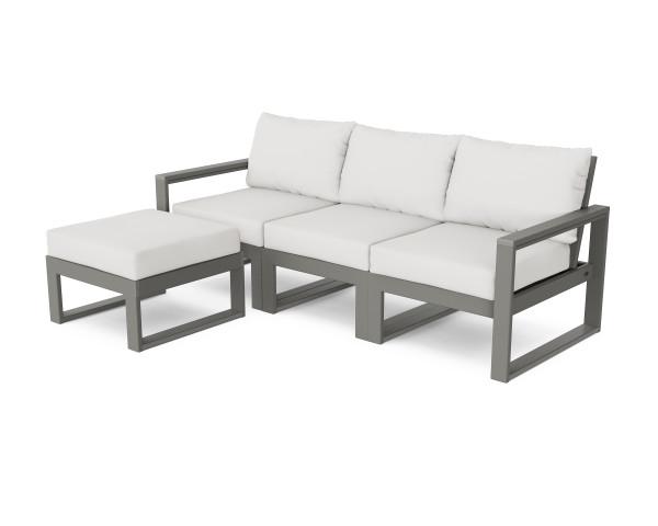 Polywood EDGE 4-Piece Modular Deep Seating Set with Ottoman - Outdoor Patio Furniture for Backyard, Poolside & Garden Relaxation
