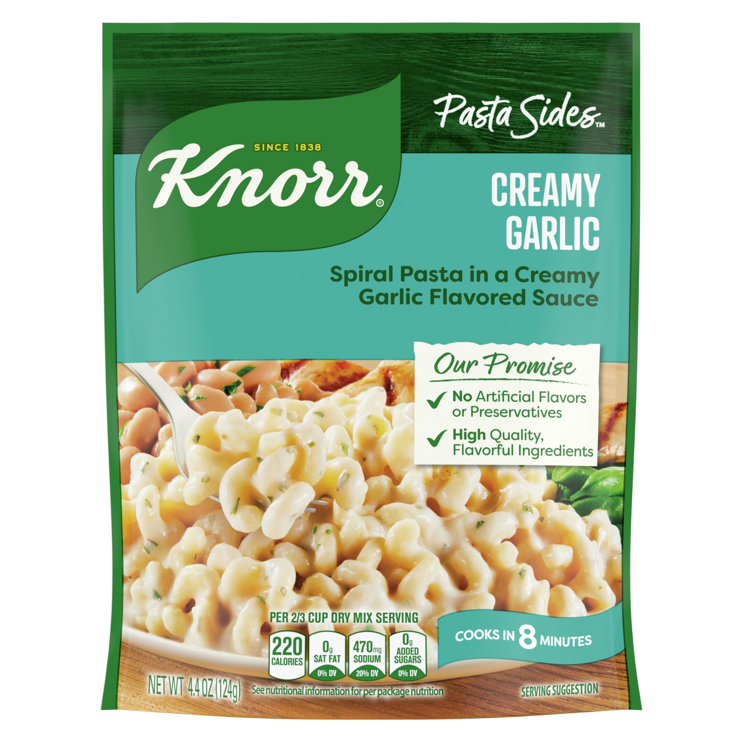 Knorr Pasta Sides Creamy Garlic - Quick & Easy Pasta Side Dish (4.4 oz) | No Artificial Flavors or Preservatives | Perfect for Weeknight Dinners & Family Meals
