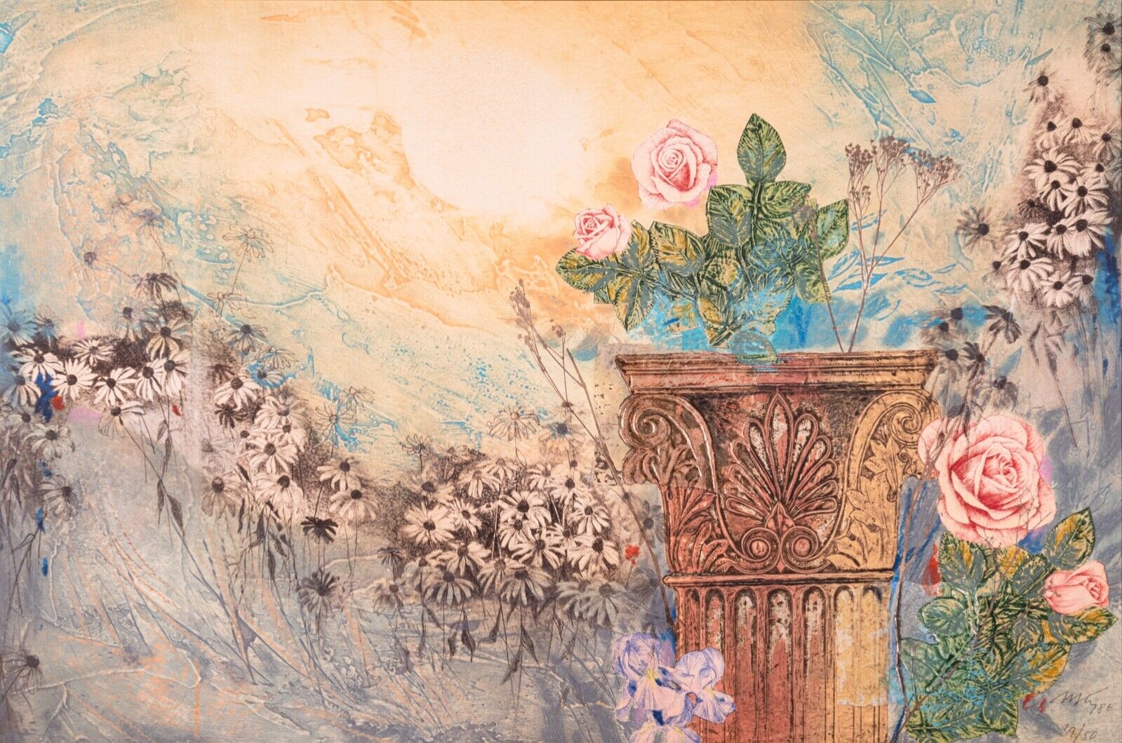 Mikulas Kravjansky Signed Limited Edition Floral Art Print - Mixed Media on Paper 39/50 - Inspirational Wall Decor for Home & Office