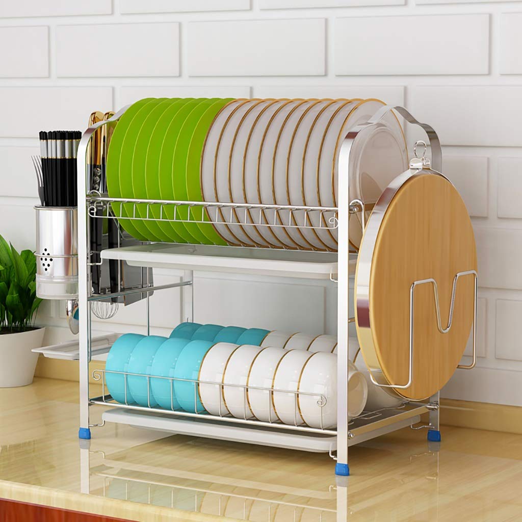 Premium 2-Tier Stainless Steel Dish Drying Rack with Drain Board - 304 Rustproof Kitchen Countertop Organizer (42.8×25×42.8cm) - Perfect for Small Spaces & Efficient Dish Drying After Washing