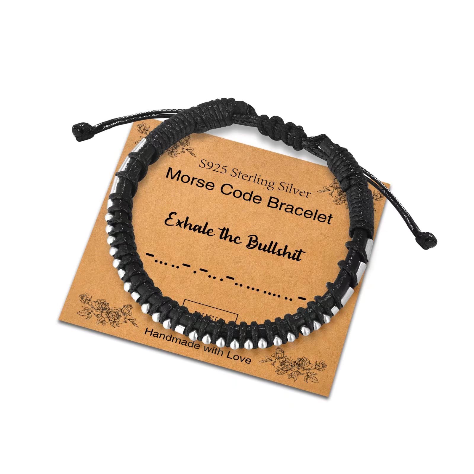 Adjustable Sterling Silver Morse Code Bracelet for Women & Men - Inspirational Leather Bracelet Jewelry for Birthday, Friendship Gifts | Perfect for Daily Wear, Special Occasions & Meaningful Gifting