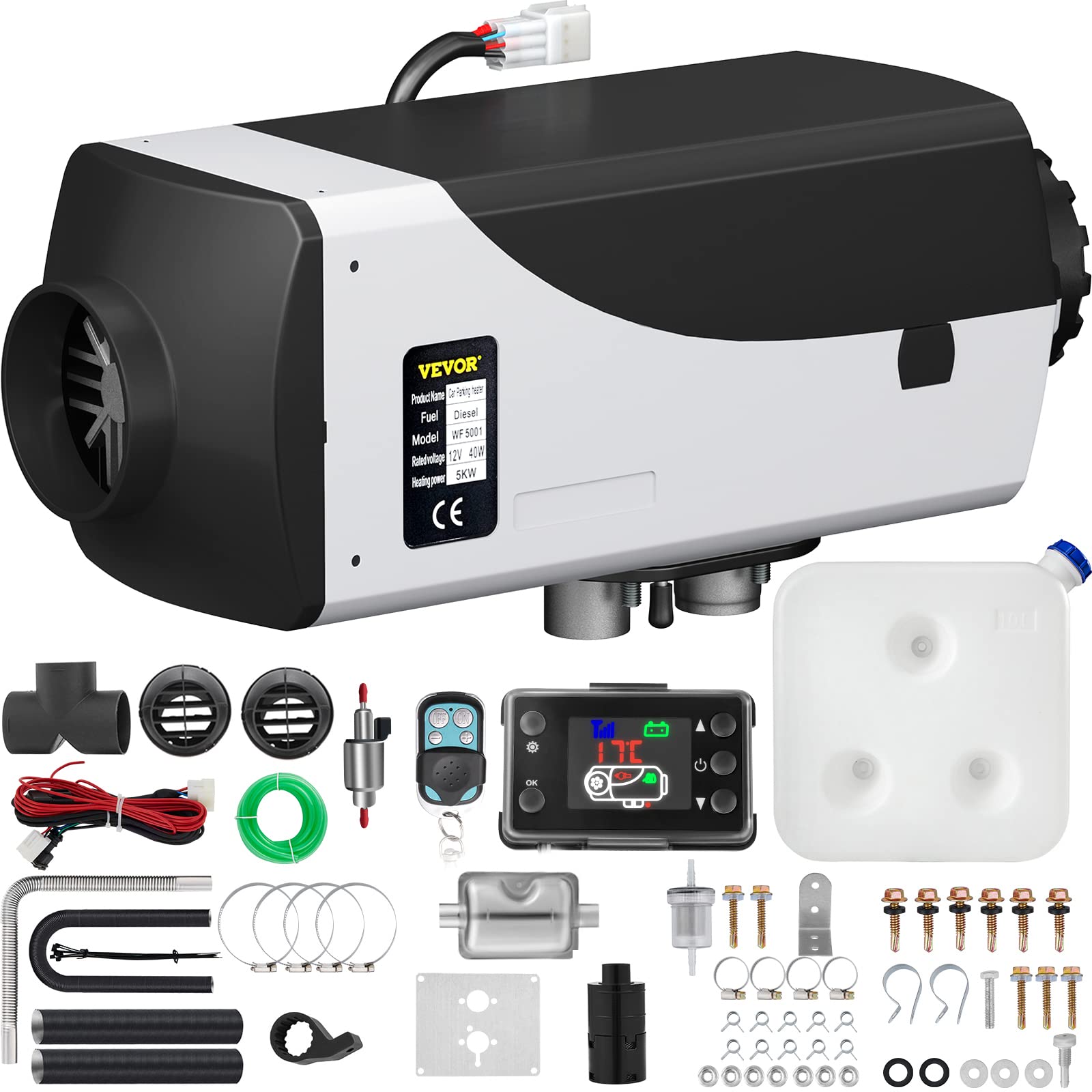 VEVOR 2kW 12V Diesel Air Heater with LCD Display, Remote Control & Bluetooth App - 0.12-0.26L/Hr Fuel Consumption - Perfect for Trucks, RVs, Boats & Off-Grid Heating