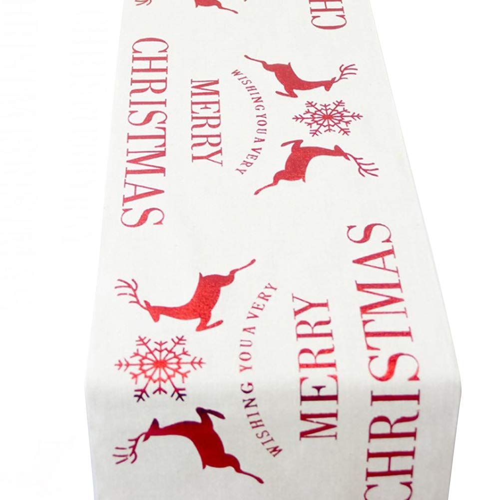 Beacon Pet Christmas Table Runner - Red and White Elk Design 11x106 Inch Holiday Decor for Winter Parties, Festivals & Christmas Table Settings | Perfect for Dining, Buffets & Seasonal Home Decor