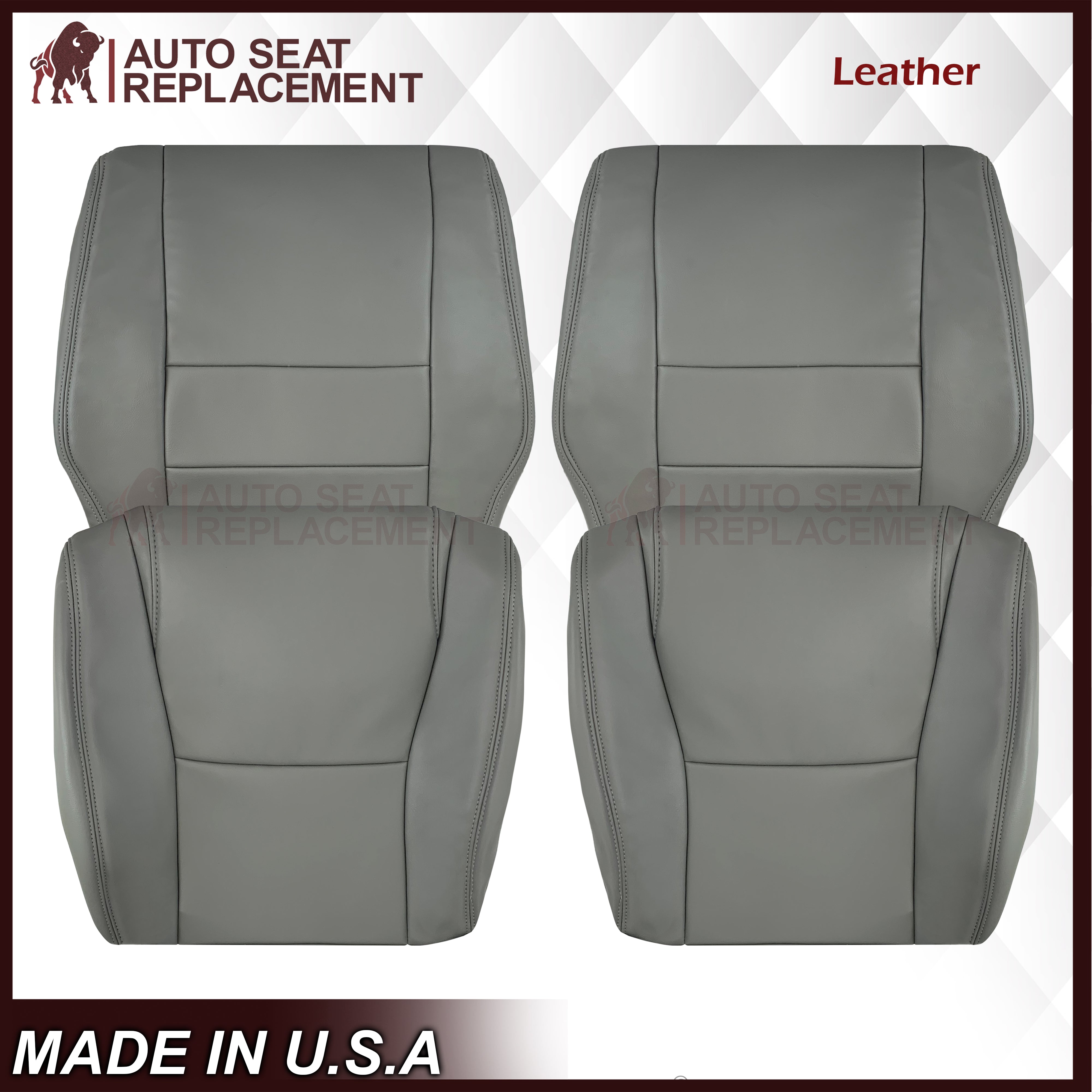 2007-2013 Toyota Sequoia SR5 Genuine Leather Seat Covers Set - Top & Bottom Replacement for Driver/Passenger Side (Gray) | Premium Car Interior Upgrade for Comfort & Style