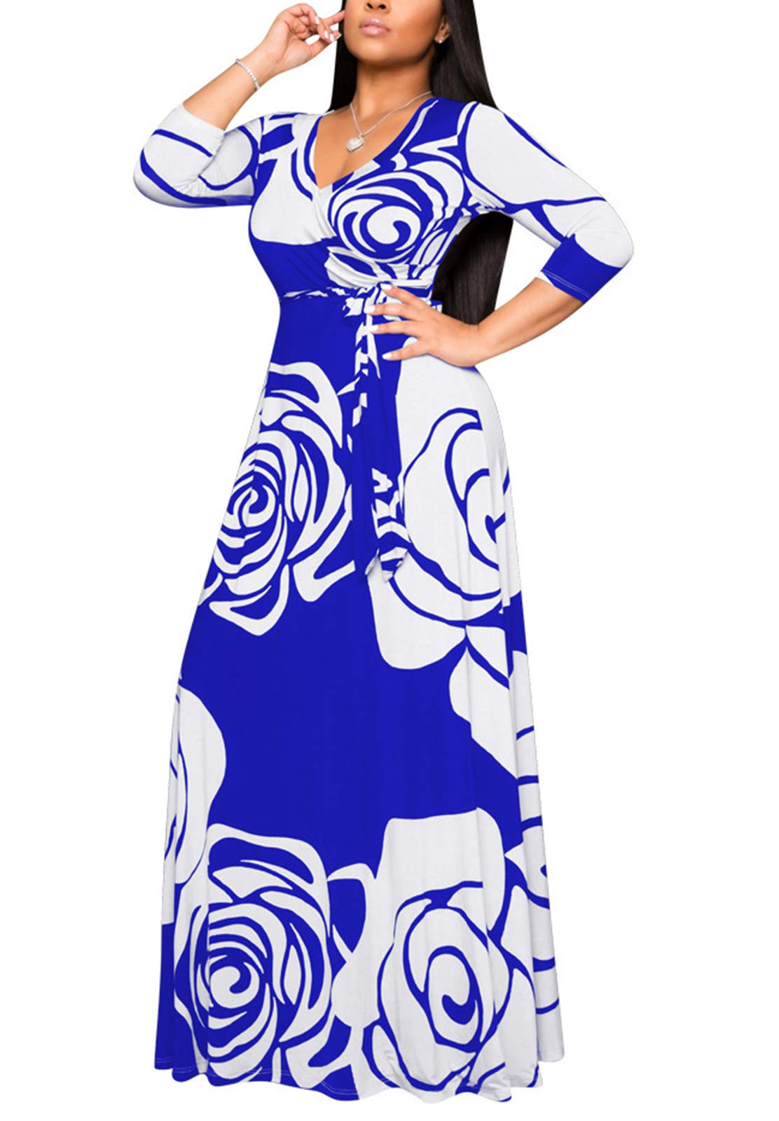 JTNFairy Women's Plus Size Floral Print Long Maxi Dress - Casual & Party Outfits for Summer Beach, Vacation, Wedding Guest & Special Occasions