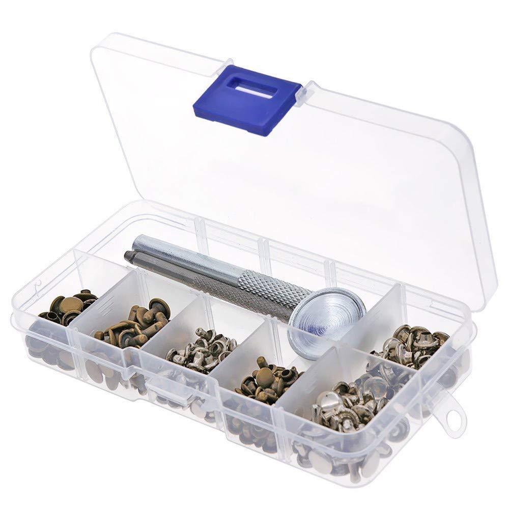 Double Cap Metal Kit Studs Sets Leather Tool with Fixing 120-Piece Set | Hyper Tough Tool Bag for DIY & Home Improvement | Perfect for Leatherworking, Upholstery & Craft Projects