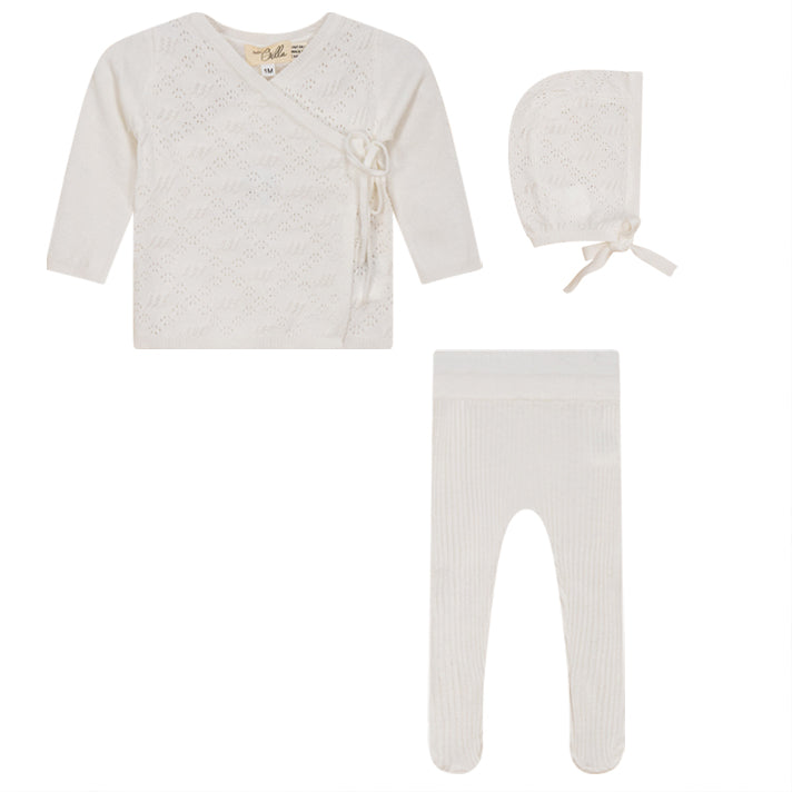 Bella Bebe White Knitted Baby Wrap 3-Piece Set - Soft Cotton Newborn Outfit for Girls & Boys | Perfect for Photoshoots, Christenings & Special Occasions