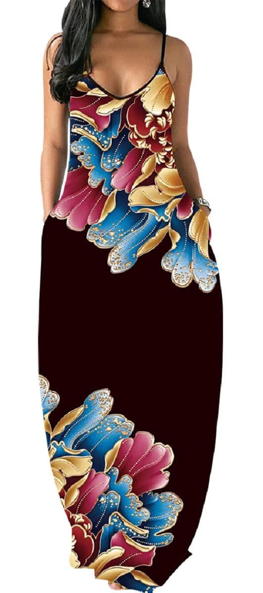 Glozeplus Women's Maxi Dress - Floral Printed Bohemian Summer Sundress with Pockets | Beach Vacation, Casual Outfit, Outdoor Party Wear