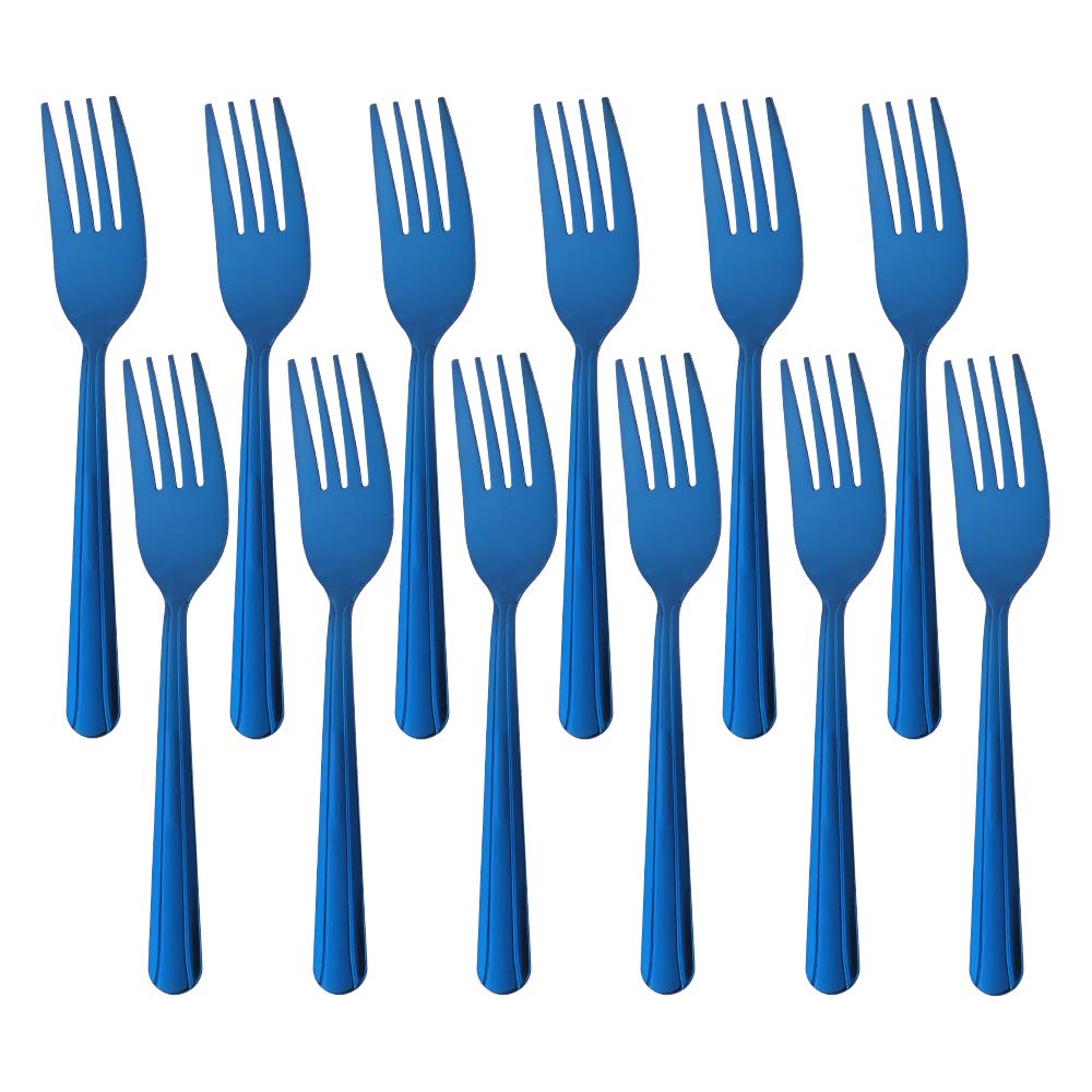 12-Piece Stainless Steel Salad & Dessert Forks Set - 6.2 Inch Elegant Blue Flatware - Perfect for Dinner Parties, Picnics & Home Entertaining