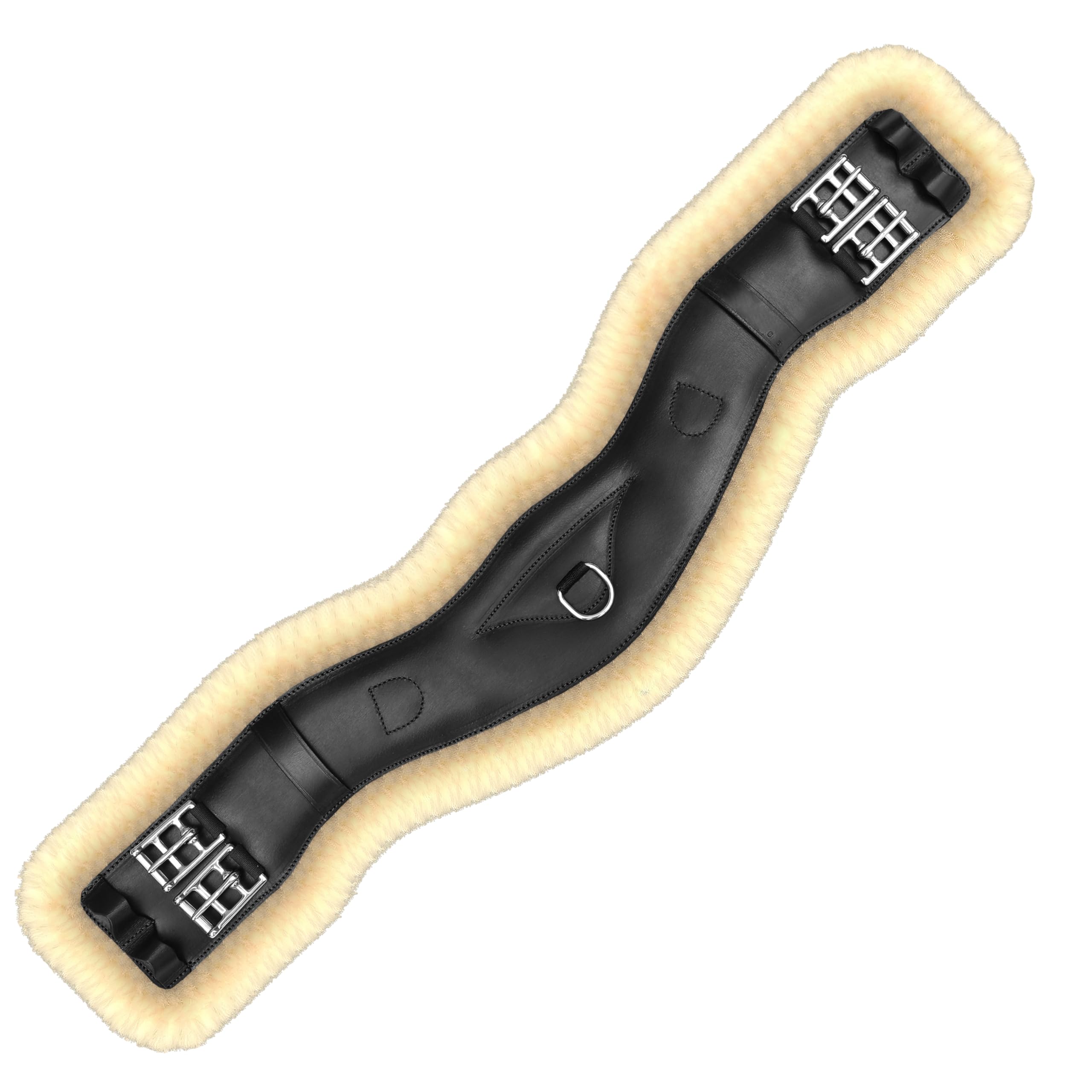 Exion Contour Dressage Girth for Horses - 24 Inch/60cm Leather Girth with Sheepskin Padding for Shoulder Comfort - Perfect for Training, Competition & Everyday Riding
