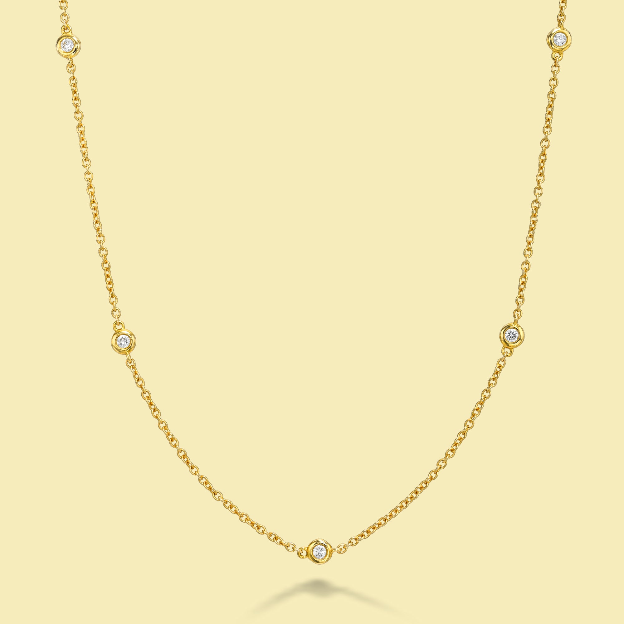 Classic Half Strand Bezel Diamond Necklace - Elegant 14K Gold Pendant for Women | Perfect for Weddings, Anniversaries & Special Occasions