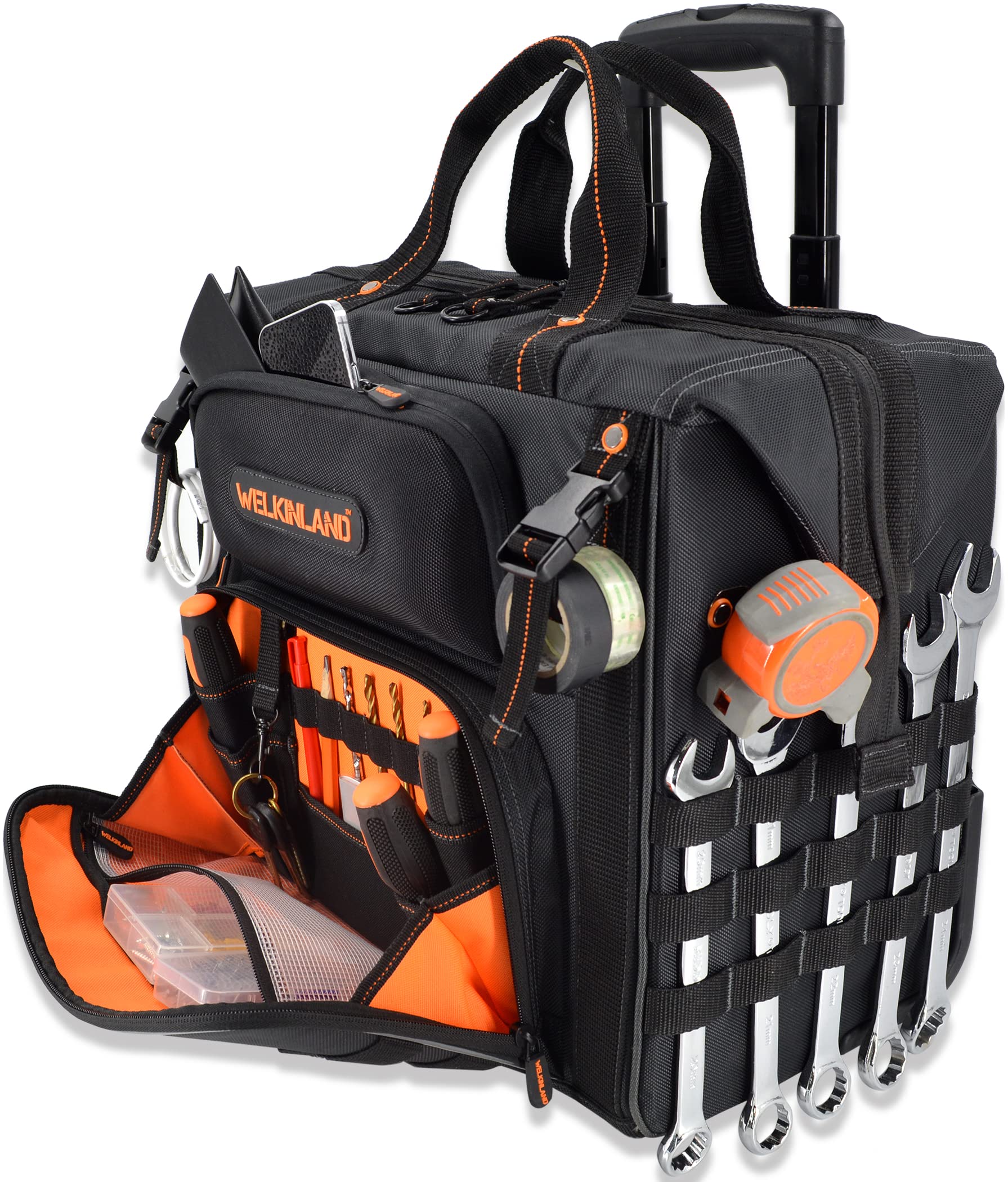 WELKINLAND 46-Pocket 26-Inch Rolling Tool Bag with Wheels - Large Heavy-Duty Tote Organizer for HVAC, Electricians & Contractors - Perfect for Job Sites, Workshops & Professional Tool Storage