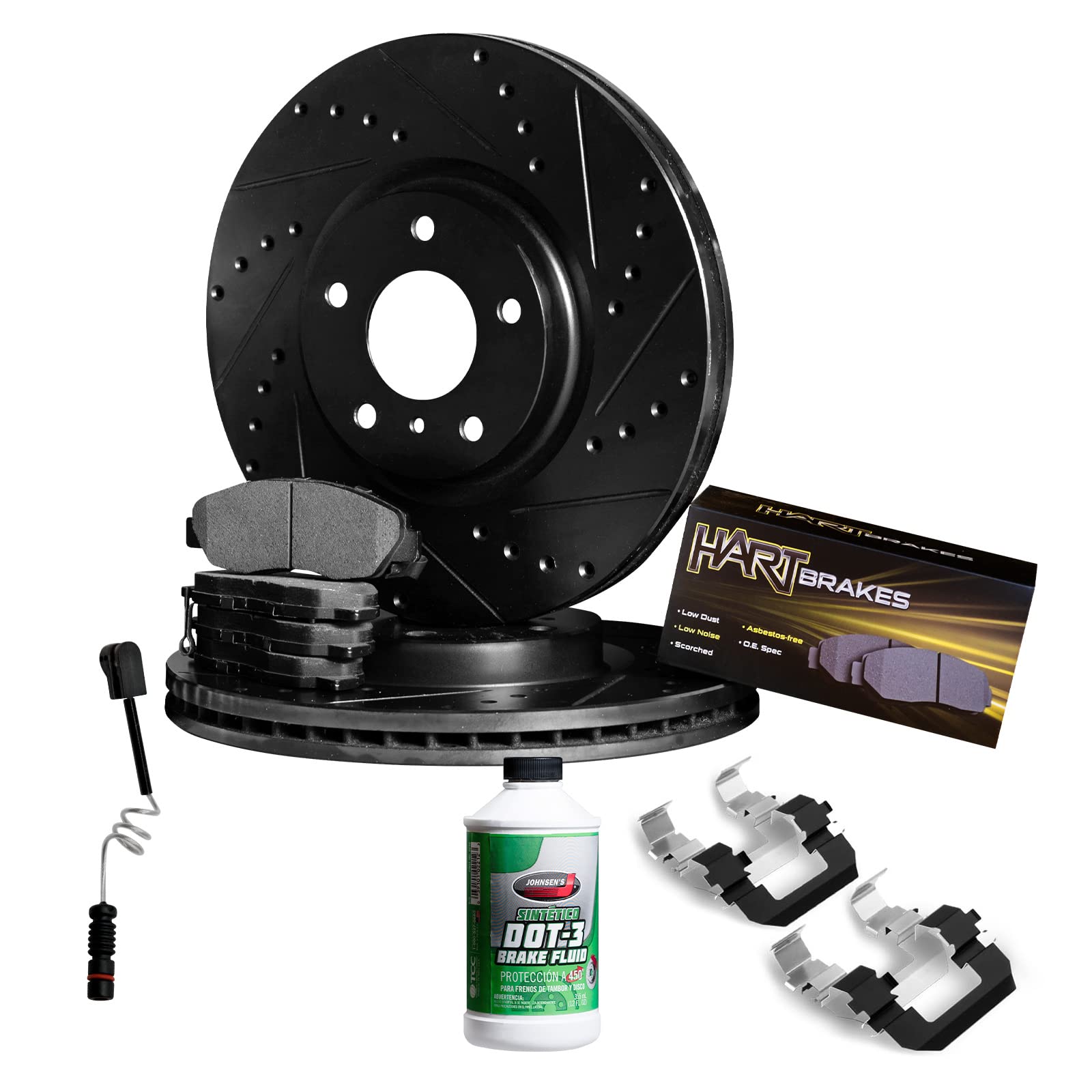 Hart BHC1.31172.53 Rear Brake Pads and Rotors Kit - Semi-Metallic Brake System with Hardware Kit & Sensor | Perfect for Truck, SUV, and Sedan Brake Replacement & Maintenance