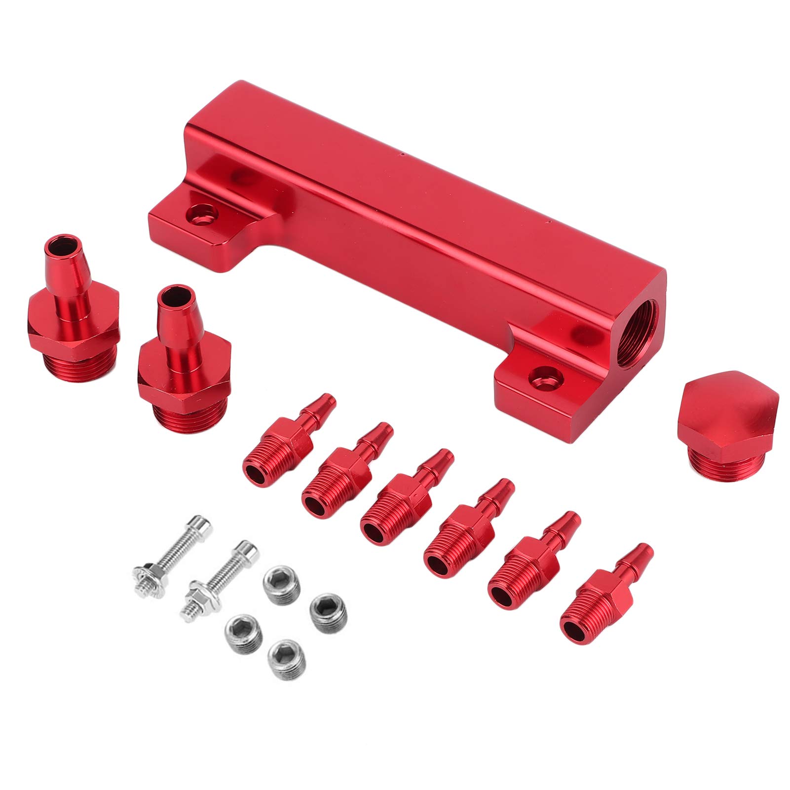 KIMISS 6 Port Aluminum Alloy Vacuum Manifold Kit - Universal Fuel Gas Wastegate Turbo Boost Intake Manifold (Red) for Automotive Performance & Engine Tuning