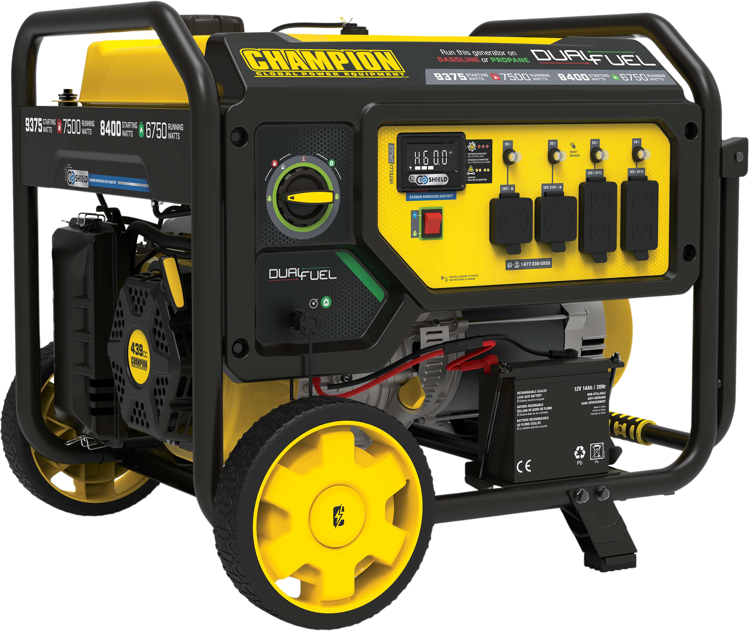 Champion 7500W/9375W Dual Fuel Portable Generator - Gas & Propane Powered, CO Shield, Electric Start - Perfect for Home Backup Power, Camping & Outdoor Events