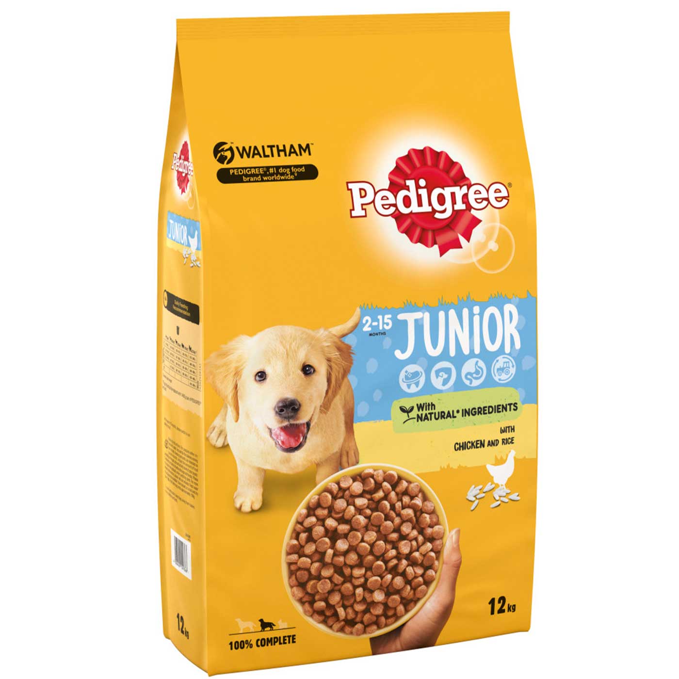 Pedigree Puppy Medium Complete Dry Dog Food with Chicken & Rice - 12KG Bag | High Protein Nutrition for Growing Dogs | Ideal for Puppy Training & Daily Feeding