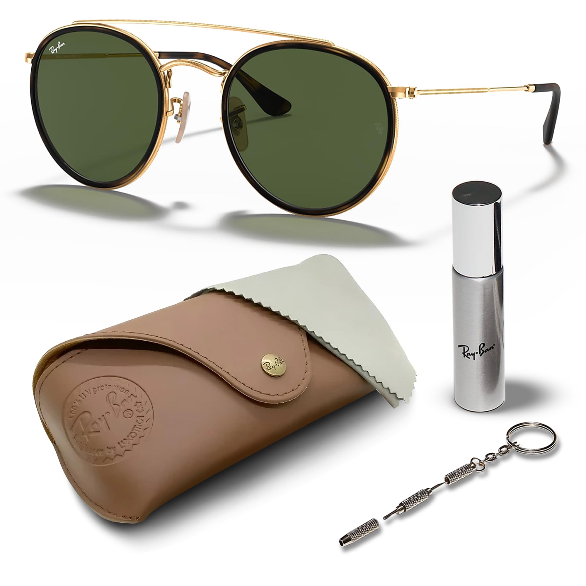 Ray-Ban RB3647N Round Double Bridge Sunglasses for Men & Women - Classic UV Protection Shades with Eyewear Kit | Perfect for Driving, Beach & Outdoor Activities