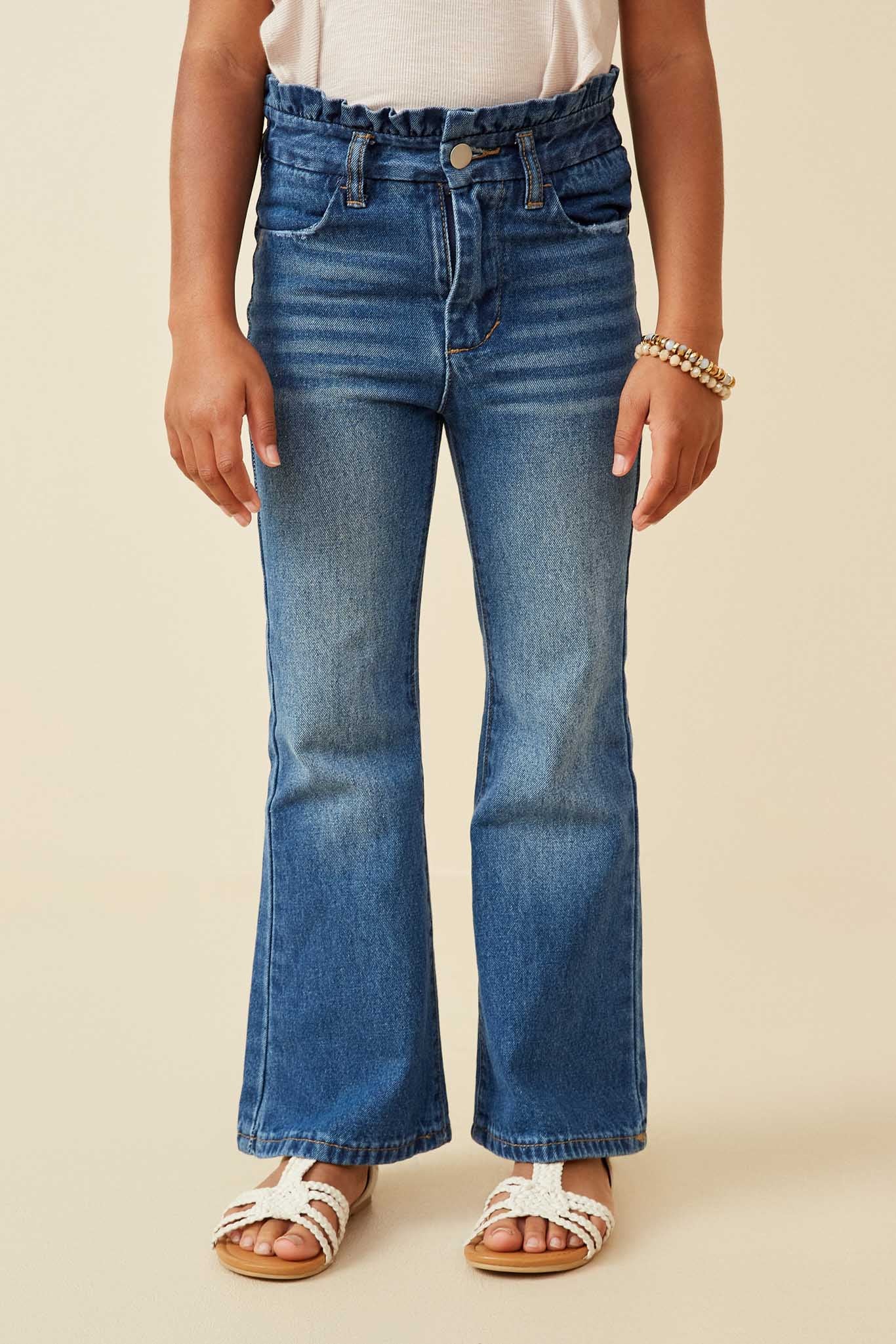 Vintage Washed High Waist Flared Denim Jeans for Women - Retro Paper Bag Waist Wide Leg Trousers | Perfect for Casual Outings, Boho Style & 70s Fashion Looks
