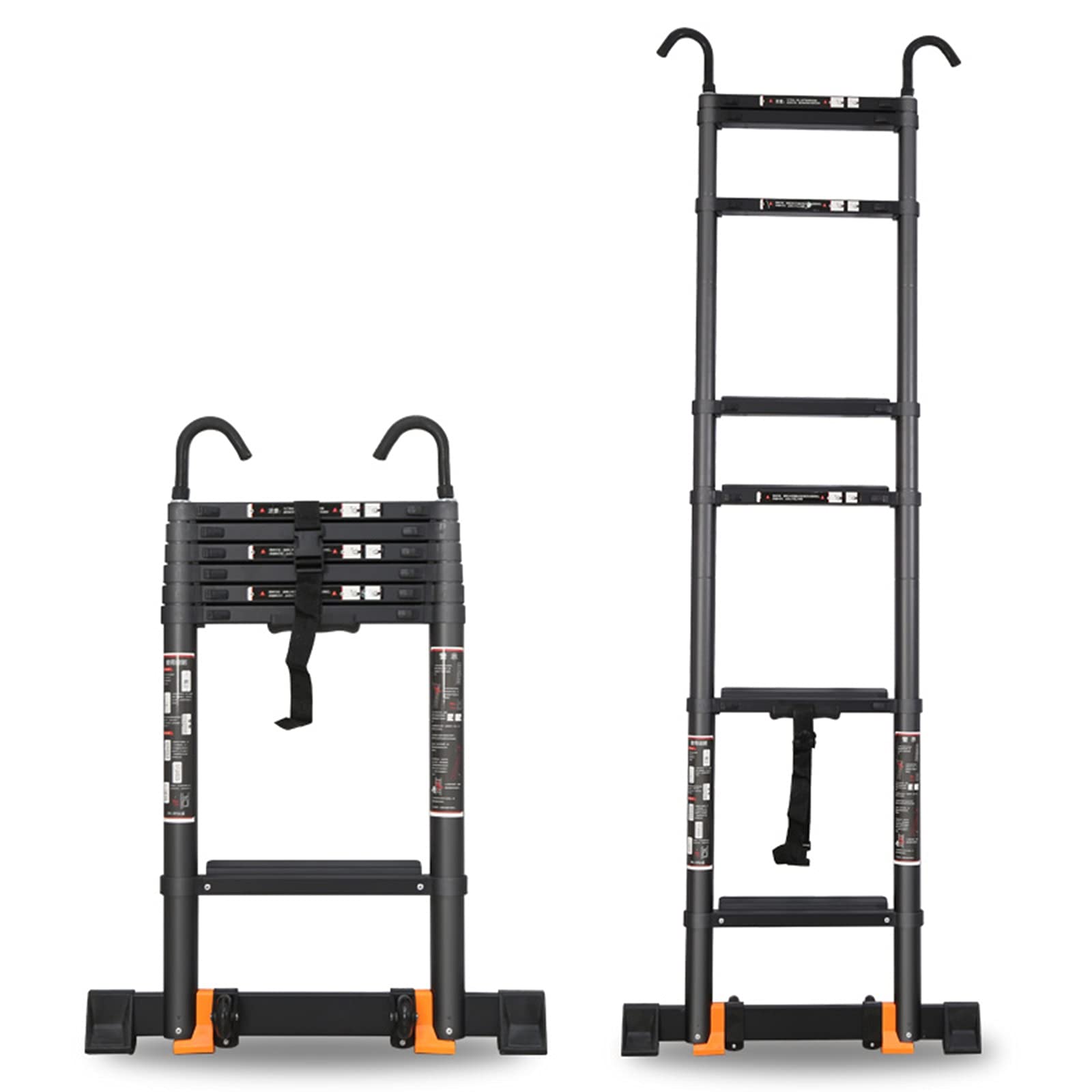 Telescoping Ladder with Hooks - 6.3ft to 20.7ft Aluminum Extension Ladder for Home, Attic, RV & Roof - Heavy Duty Folding Ladder for Indoor/Outdoor Use - Perfect for Painting, Cleaning Gutters & Home Maintenance