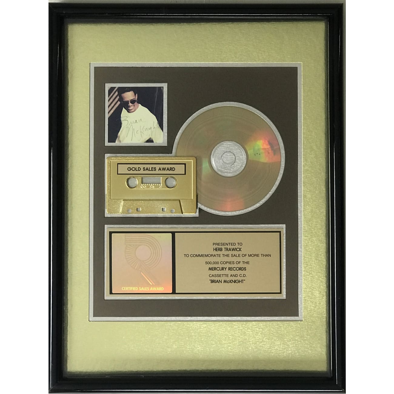Brian McKnight Debut RIAA Gold Album Award - Certified Music Collectible for Fans & Memorabilia Display