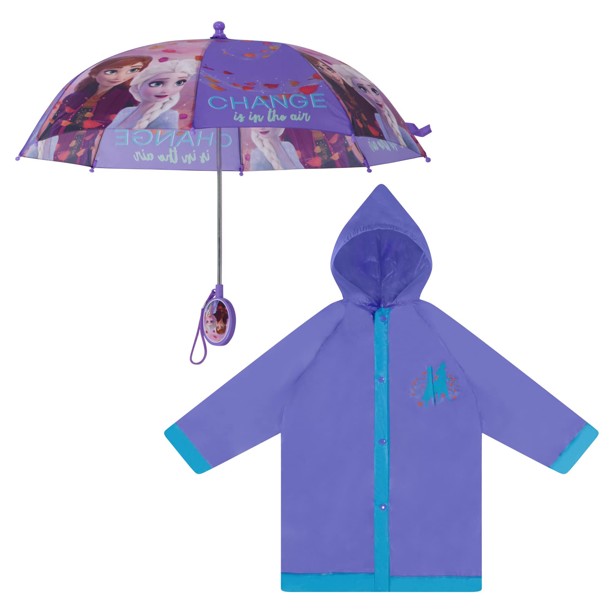 Disney Frozen Elsa & Anna Kids Raincoat and Umbrella Set - Waterproof Girls Rainwear for Ages 4-7 | Perfect for School, Outdoor Play & Rainy Day Adventures