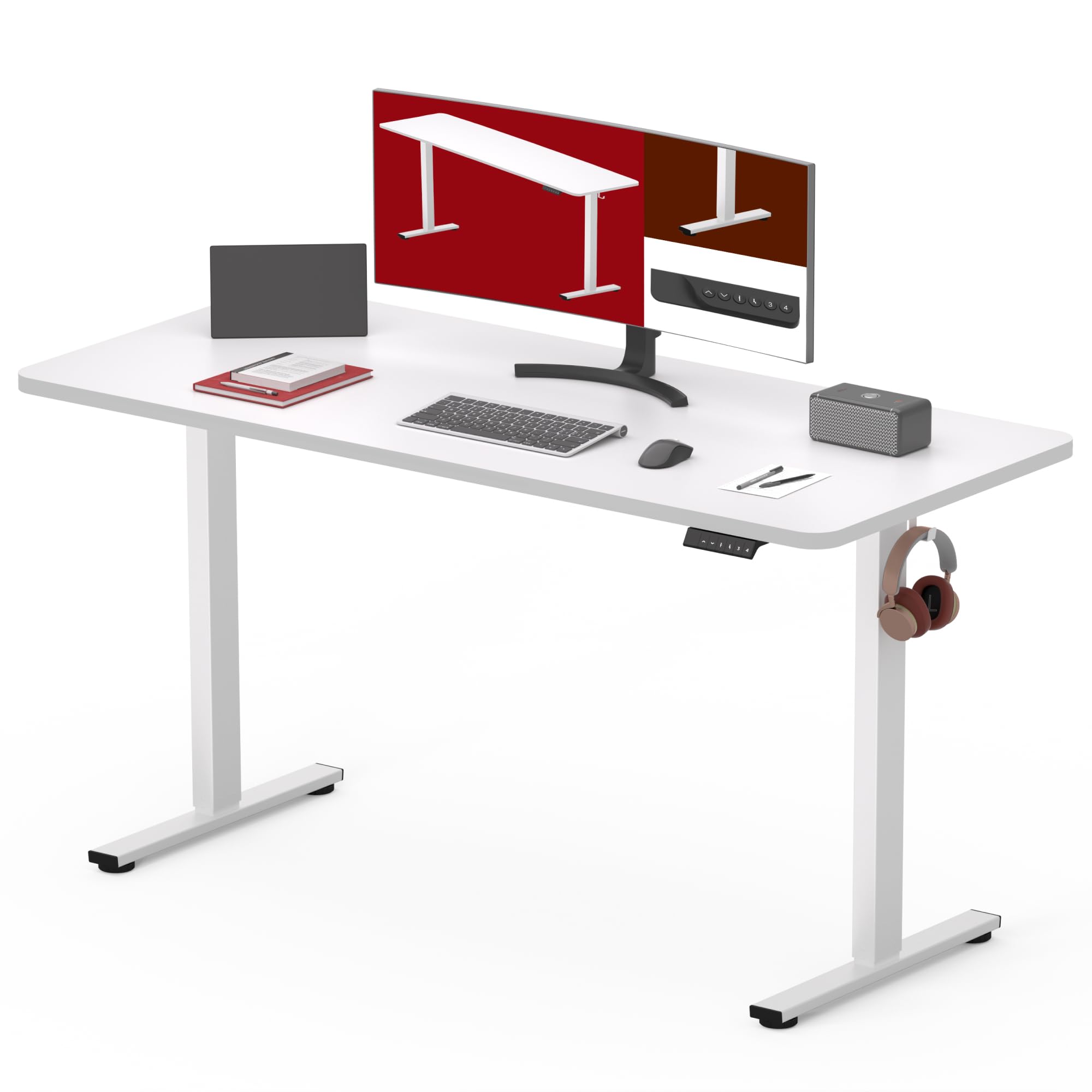 SANODESK 48 x 24 Inches Electric Standing Desk - Height Adjustable Whole-Piece Desktop with 6-Button Controller, Ergonomic Computer Desk for Home Office (White Frame + White Tabletop) - Perfect for Remote Work, Gaming Setup & Small Spaces