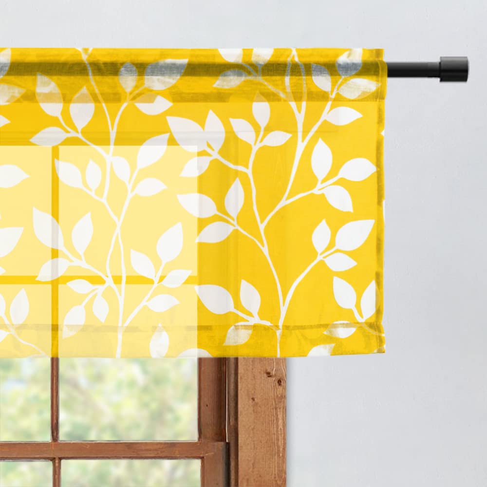 Yellow Valance Curtains for Kitchen Window - Rod Pocket Sheer Valance for Living Room, Bedroom & Bathroom - Home Decor