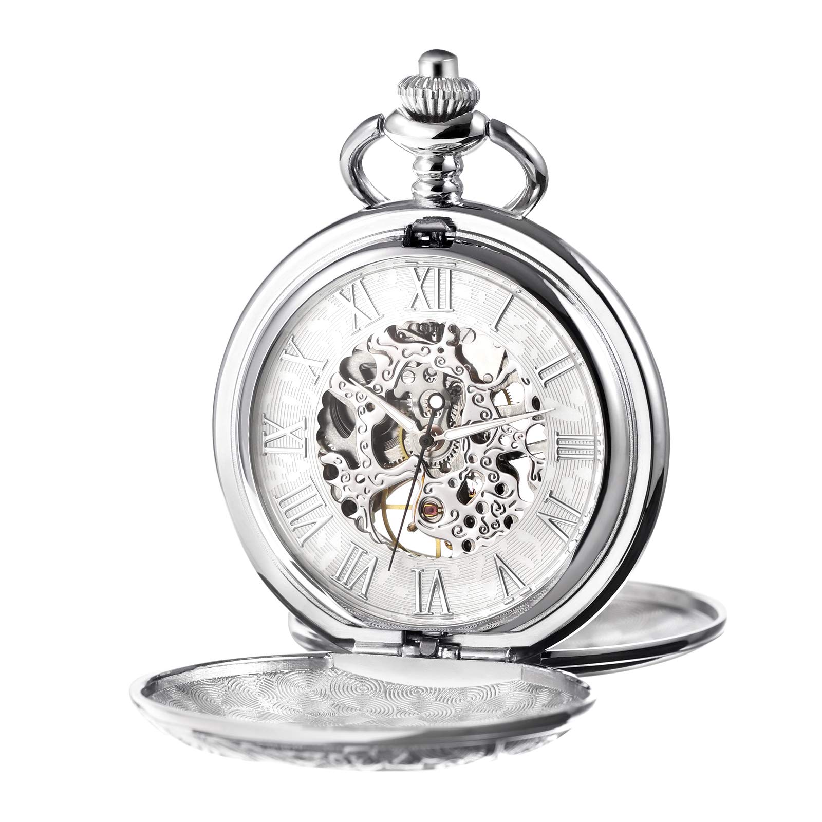 Men's Skeleton Pocket Watch - Blue Roman Dial for Gifts & Collectors