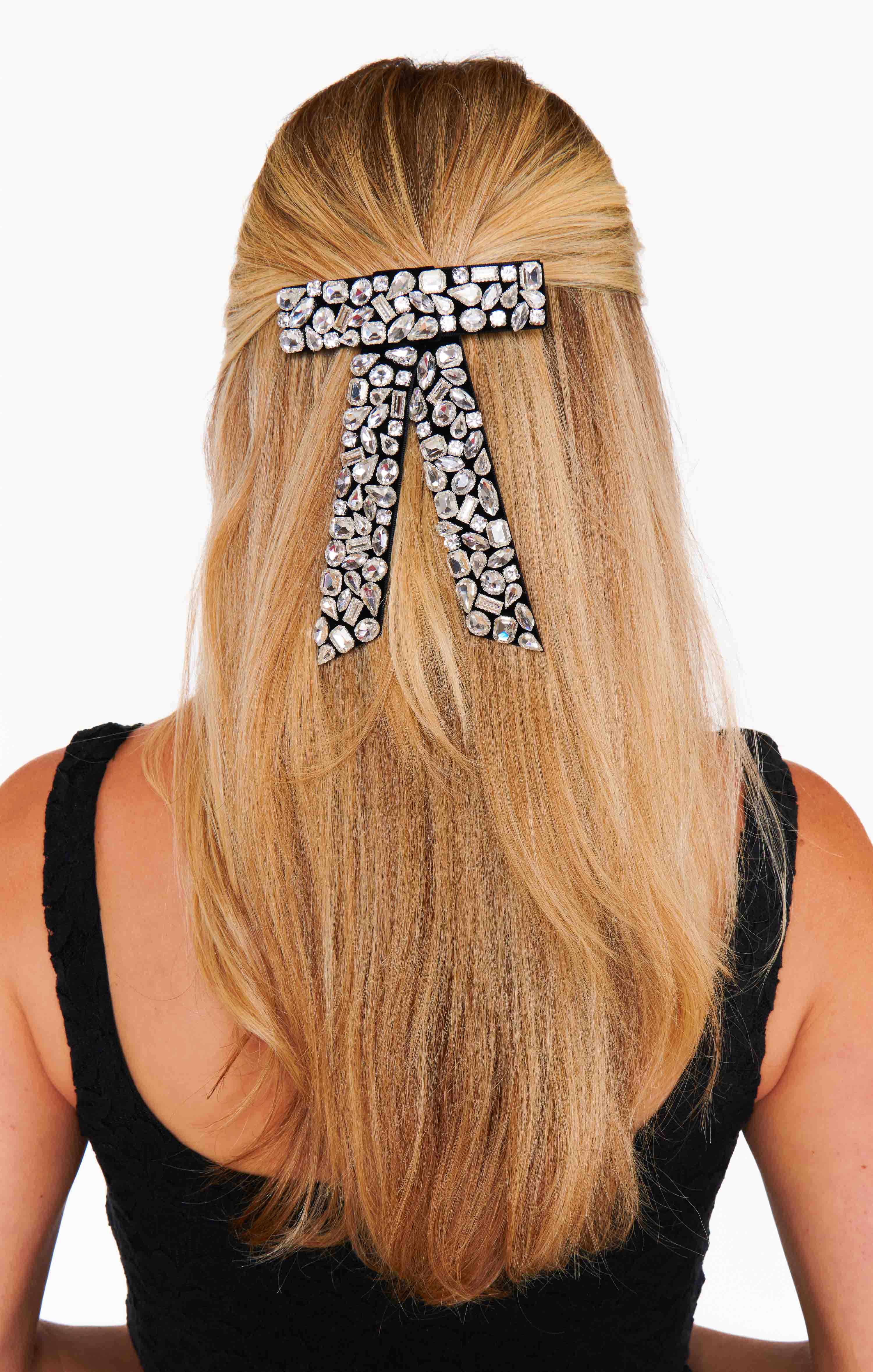 Sparkling Black Rhinestone Hair Bow for Women - Elegant Crystal Hair Accessory for Parties, Weddings & Special Occasions